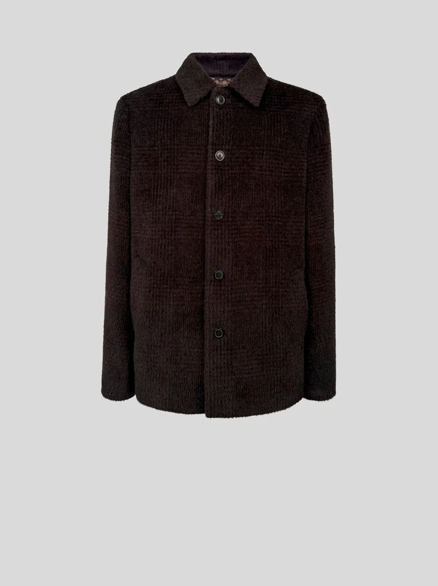 WOOL AND ALPACA WOOL PEA COAT WITH CHECK MOTIF - 1