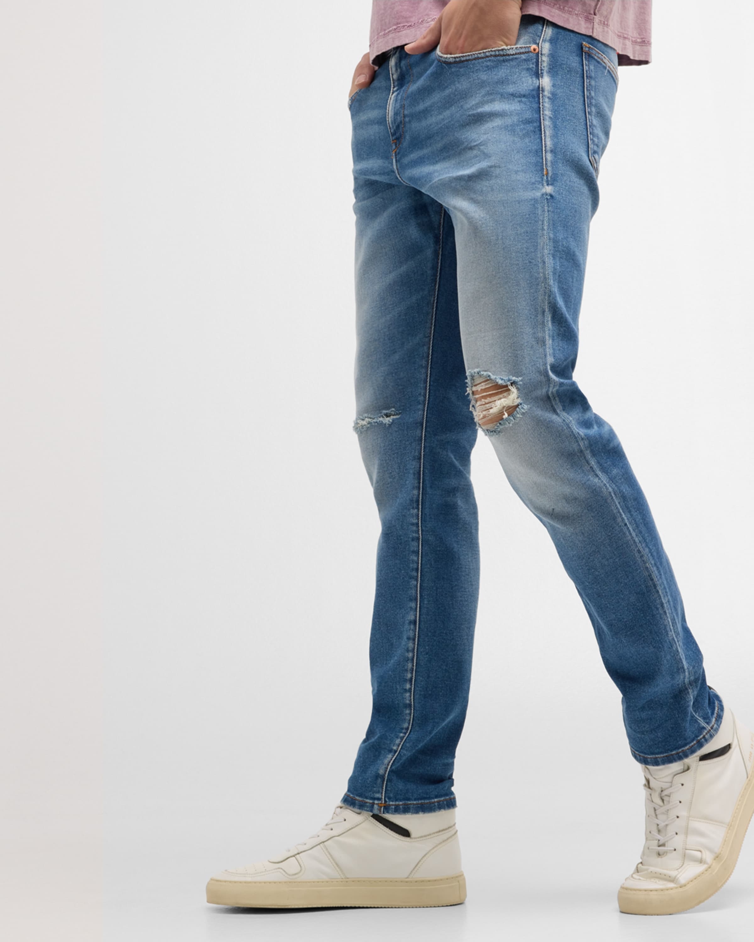 Men's 2019 D Strukt Distressed Denim Pants, Blue - 4