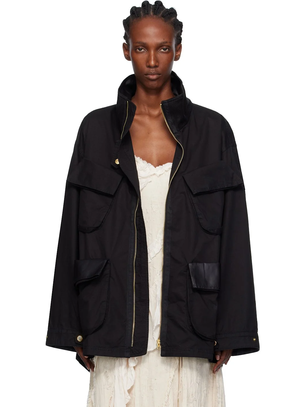 Black Cargo Pocket Field Jacket - 1