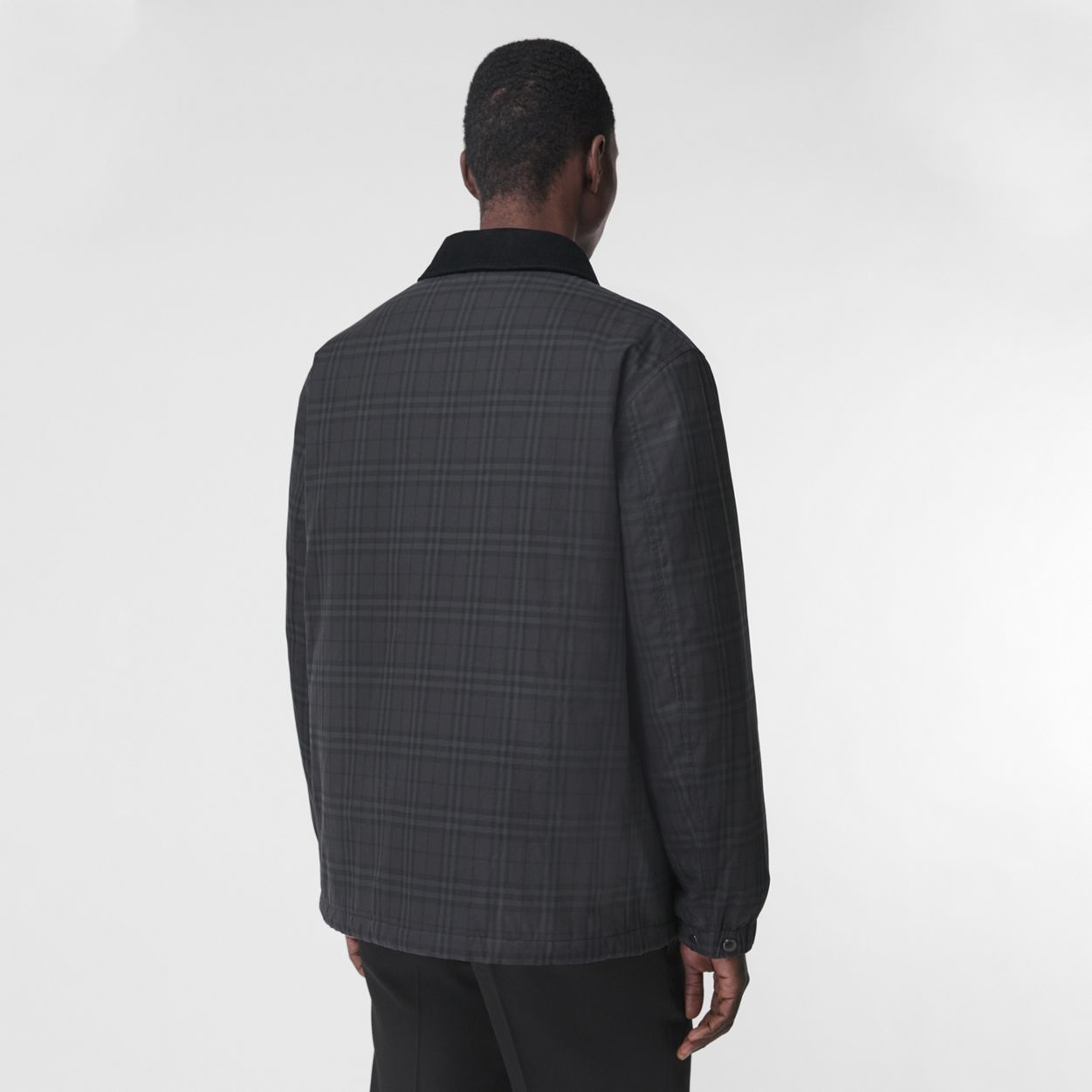 Corduroy Collar Check Coated Cotton Jacket - 4