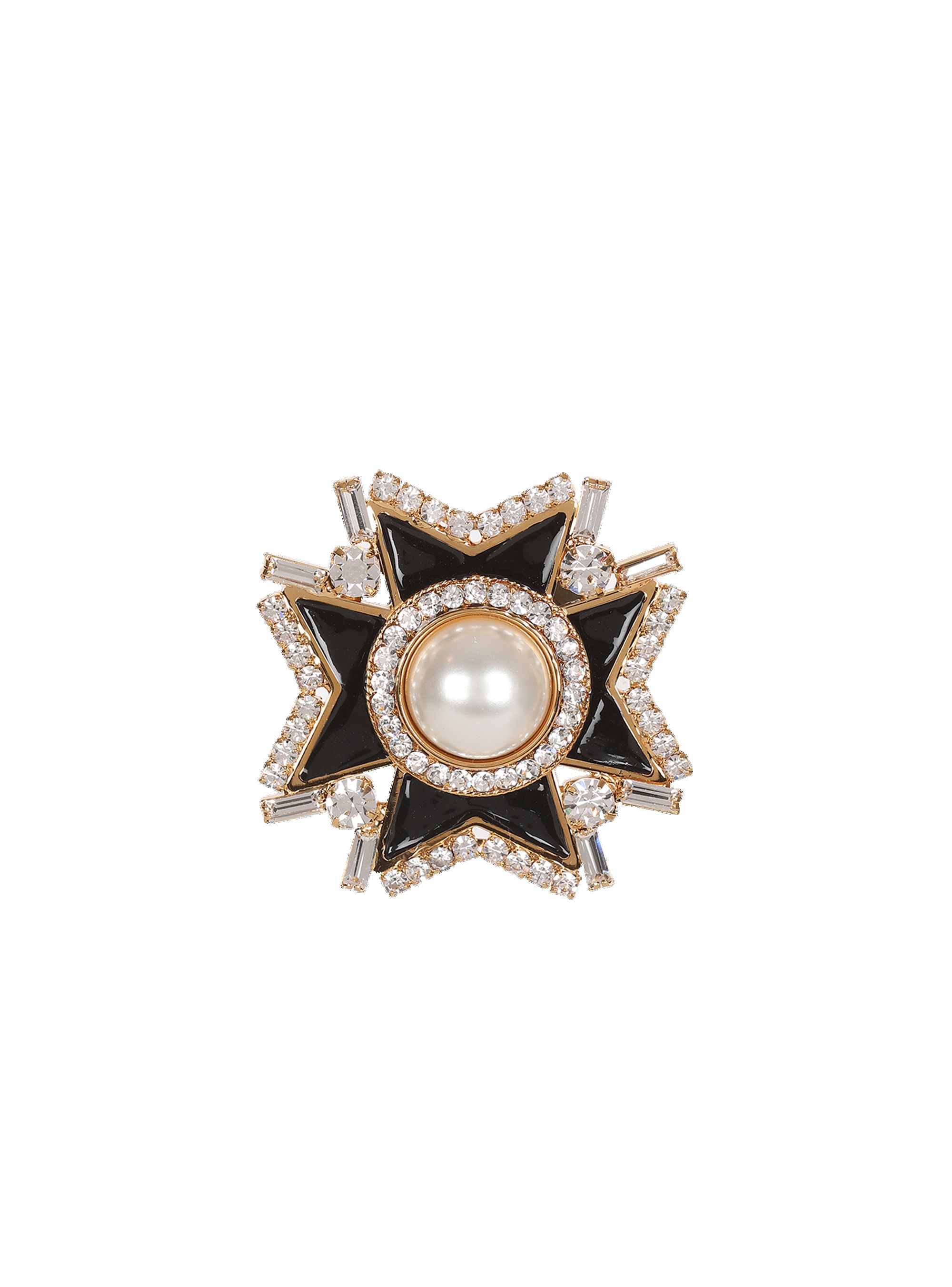 Metal brooch with pearls and rhinestones - 1