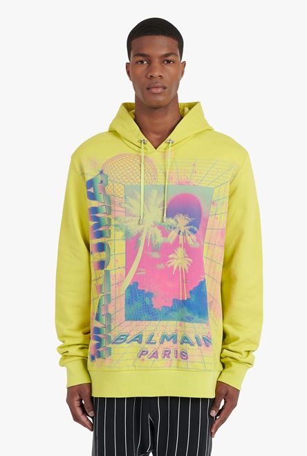 Oversized lime-green cotton sweatshirt with multicolor Balmain logo print - 7