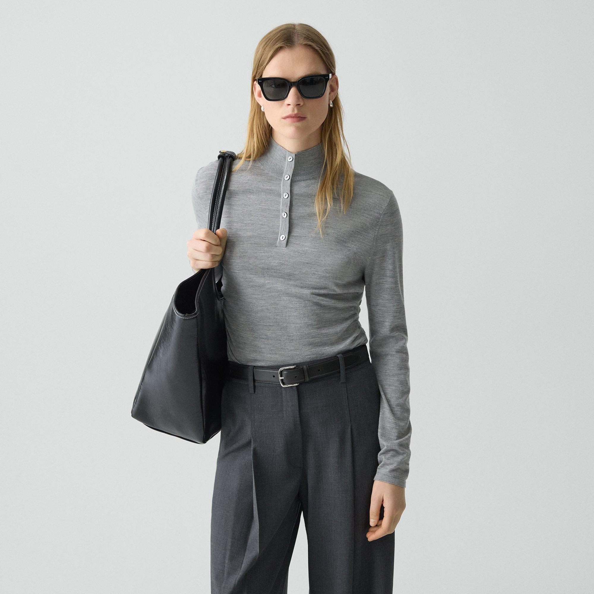 Shirred Henley Sweater in Regal Wool - 2