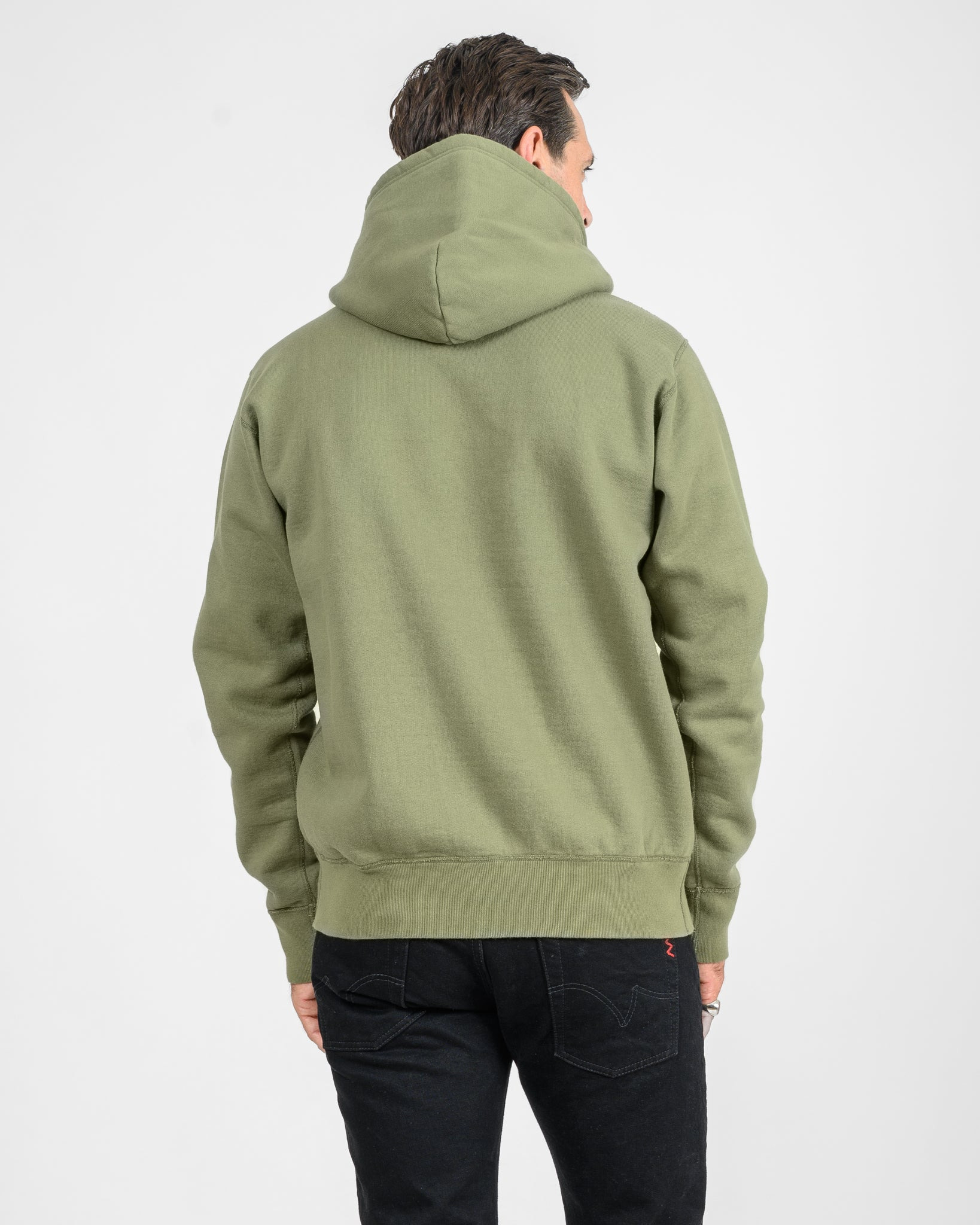 IHSW-49-OLV 14oz Ultra Heavyweight Loopwheel Cotton Hoodie - Olive - 3