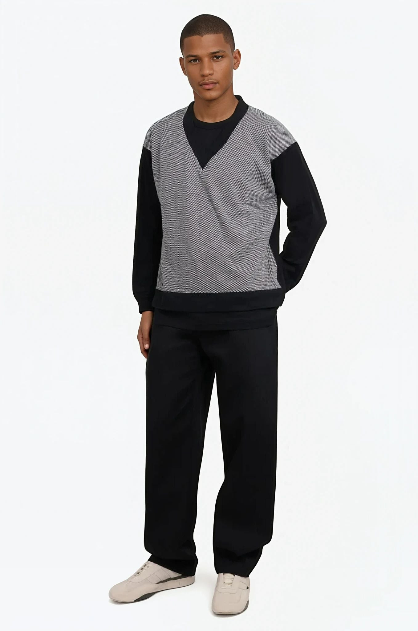 LAYERED T-SHIRT/PRINT KNIT L/S T-SHIRT | BLACK/WHITE - 3