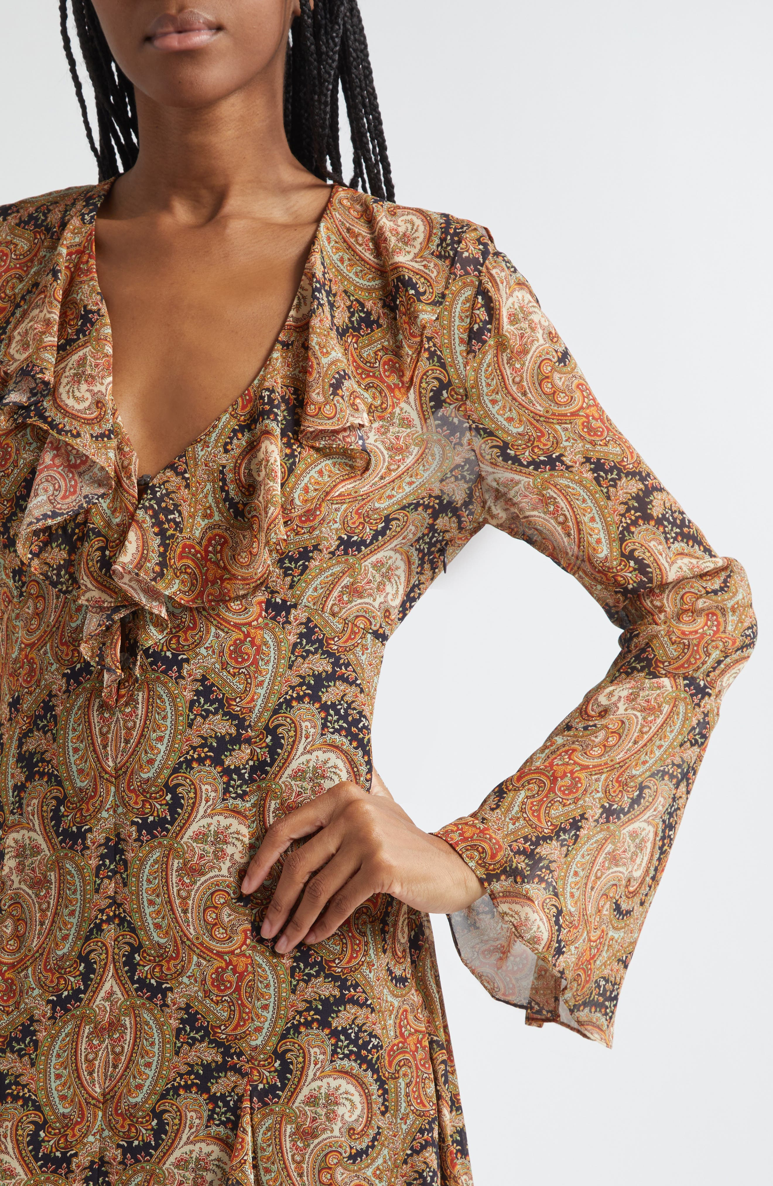 Veronica Beard Adrienne Long Sleeve Silk Dress in Navy Multi at Nordstrom - 4