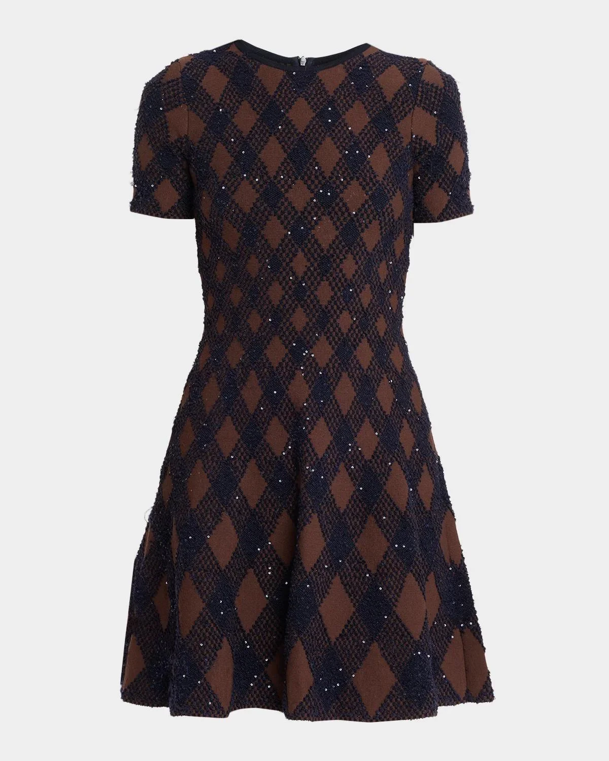 Shimmering Argyle Knit Short-Sleeve Mini Dress - 1