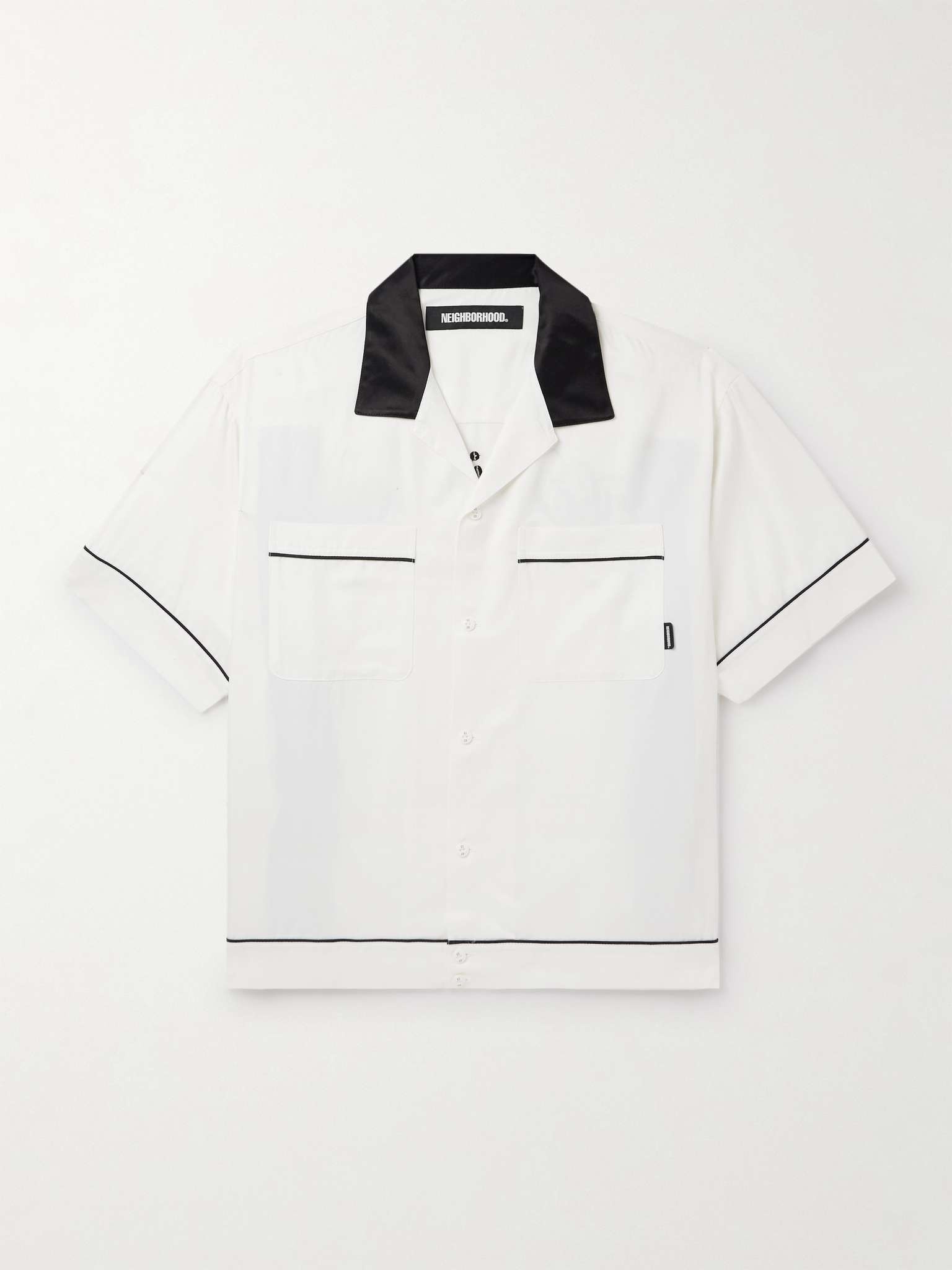 Cropped Camp-Collar Satin-Trimmed Embroidered Twill Shirt - 1