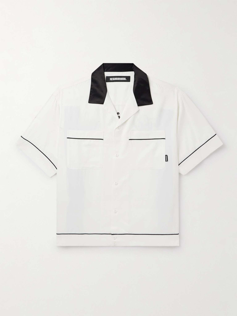 Cropped Camp-Collar Satin-Trimmed Embroidered Twill Shirt 1