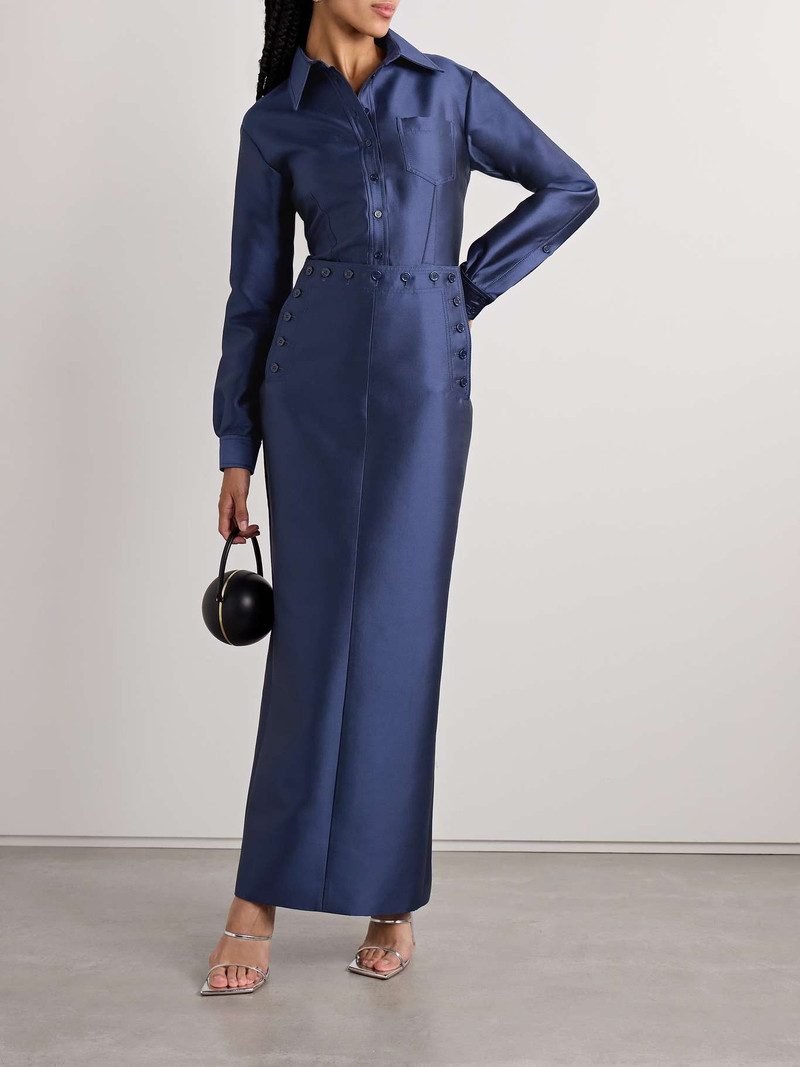 CHRISTOPHER JOHN ROGERS Sailor silk and wool-blend duchesse-satin maxi dress Navy outlook