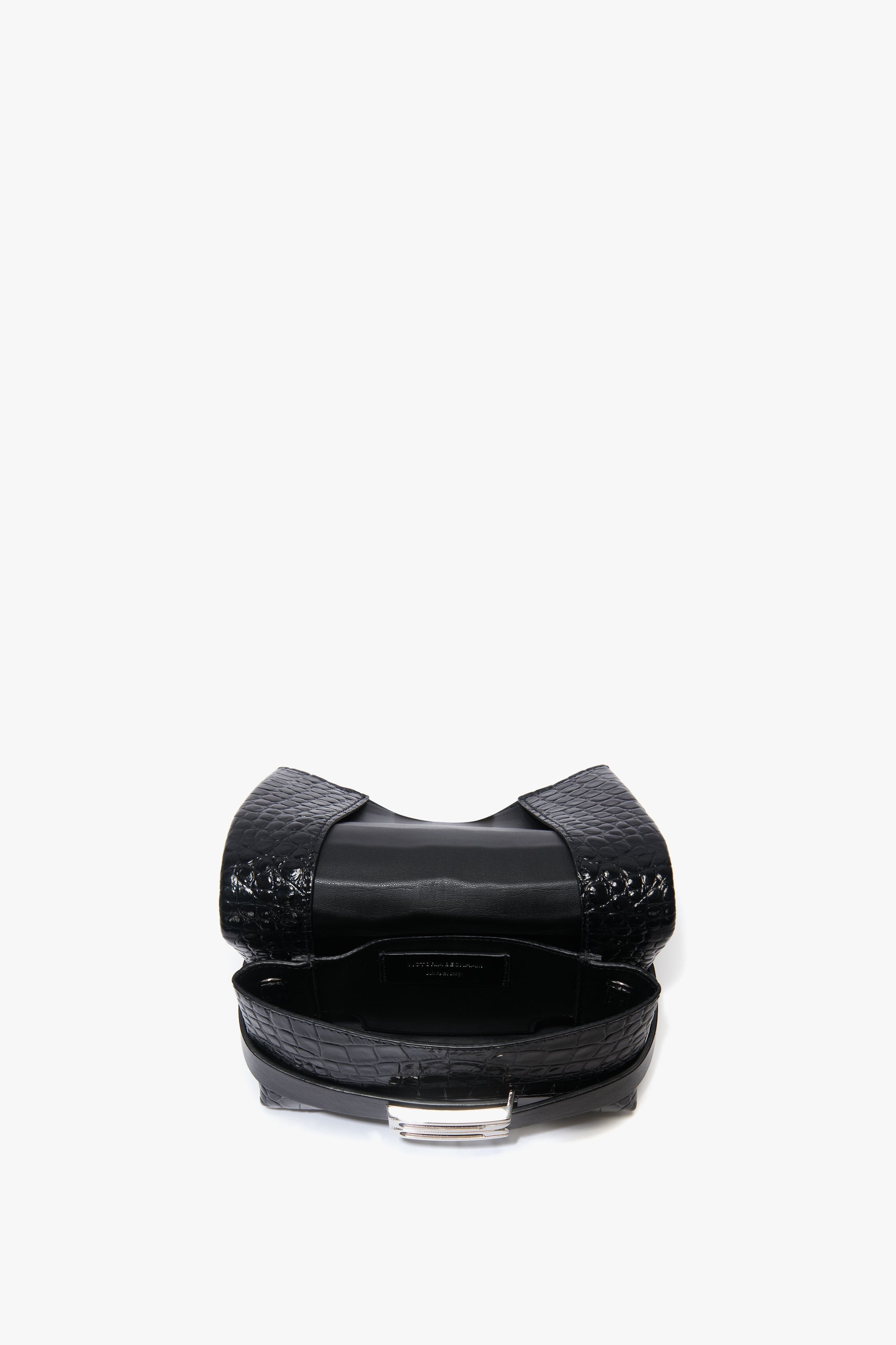 Mini B Pouch In Croc Effect Black Leather - 6