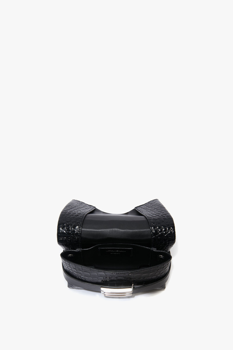 Mini B Pouch In Croc Effect Black Leather 6