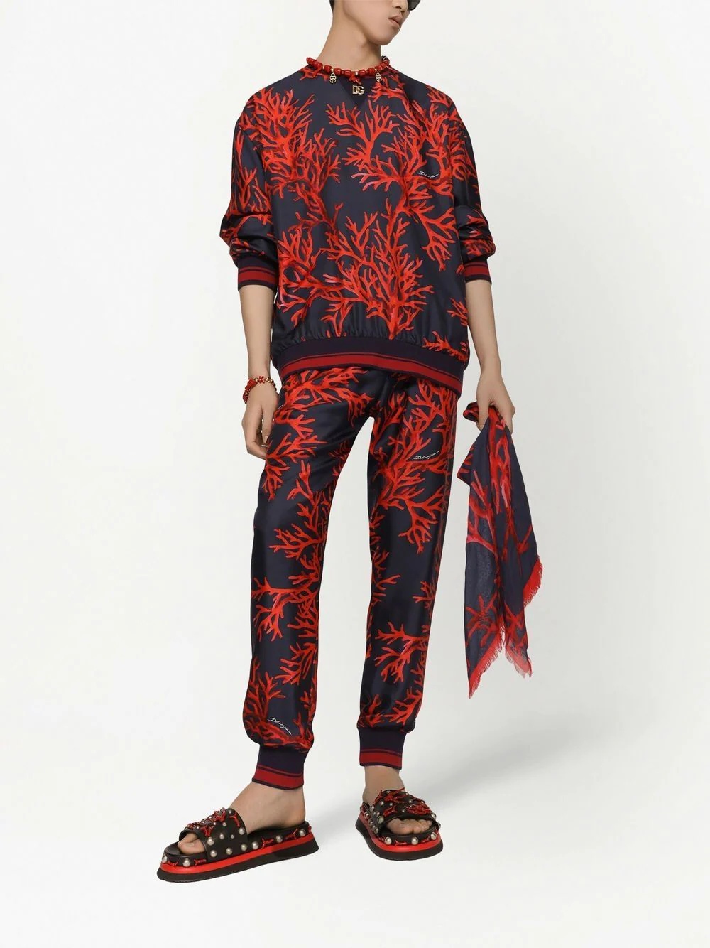 Coral-print silk trousers - 2