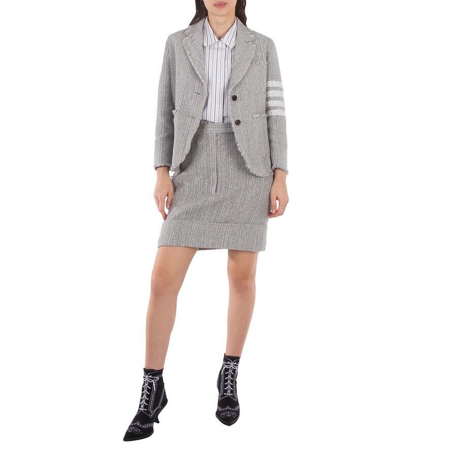 Thom Browne Ladies Tweed Fray 4-Bar Cropped Sack Jacket - 6