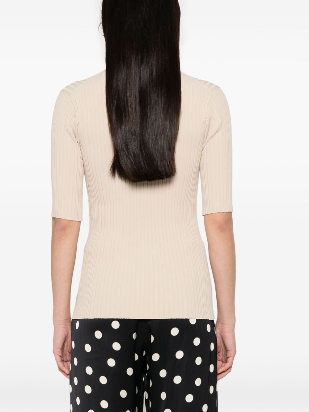 lace-up ribbed top - 4