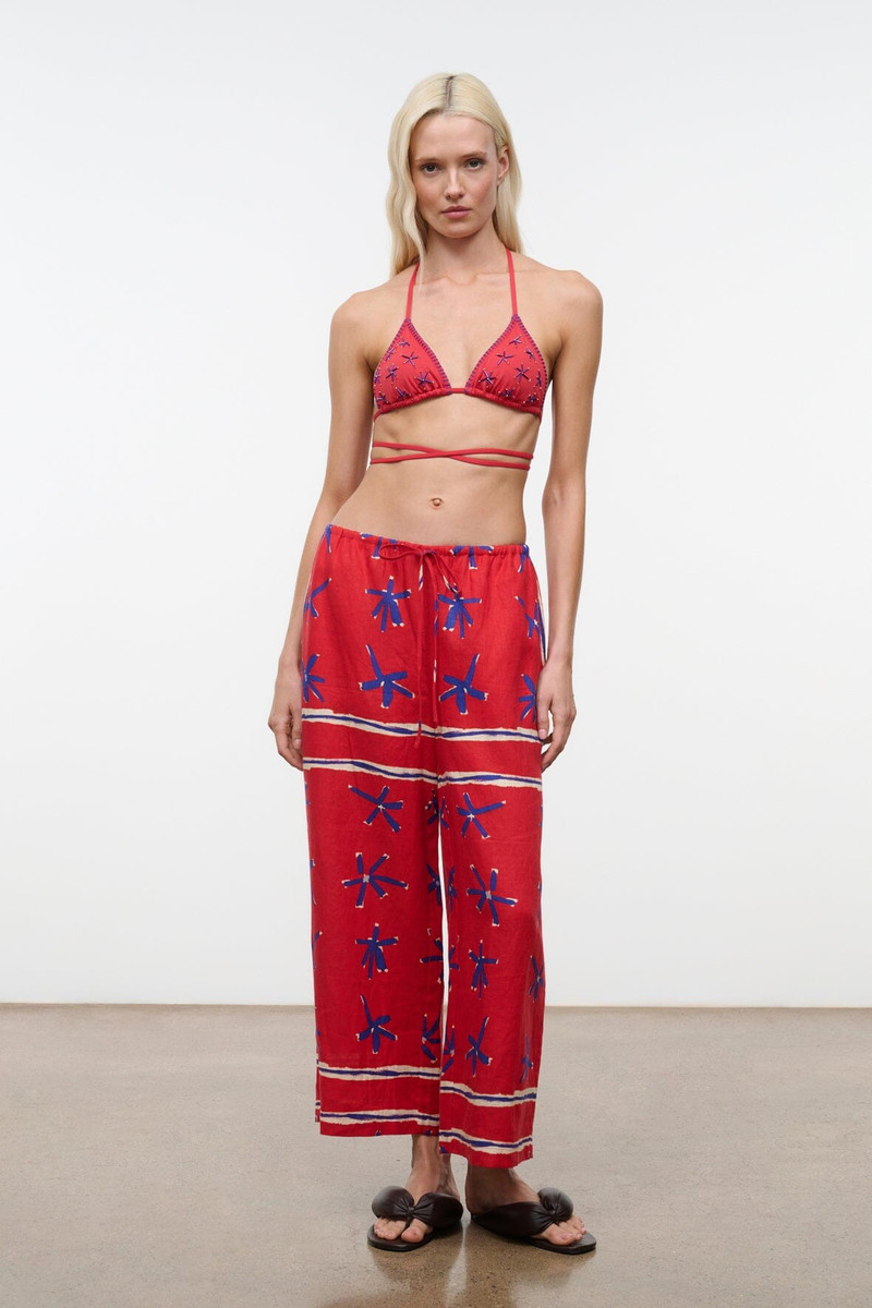 STAUD MATEO LINEN CROPPED PANT PAINTED FOULARD 3