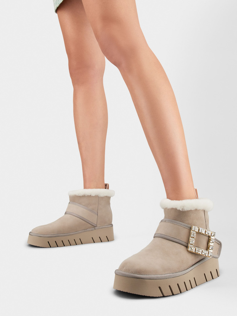 Roger Vivier Viv' Winter Fur Strass Buckle Ankle Boots in Suede outlook