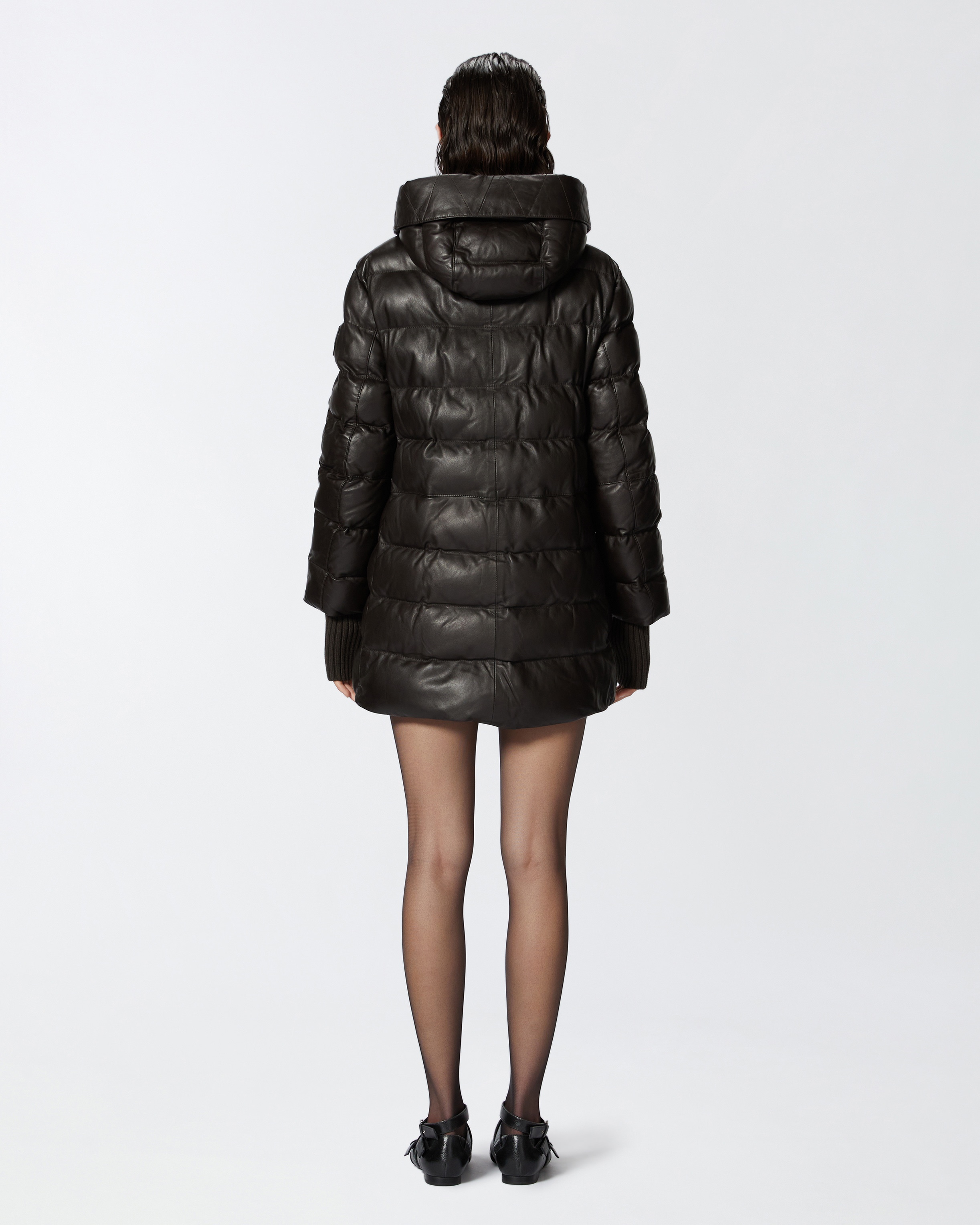 PADDED LEATHER PUFFER WITH HOOD - 4