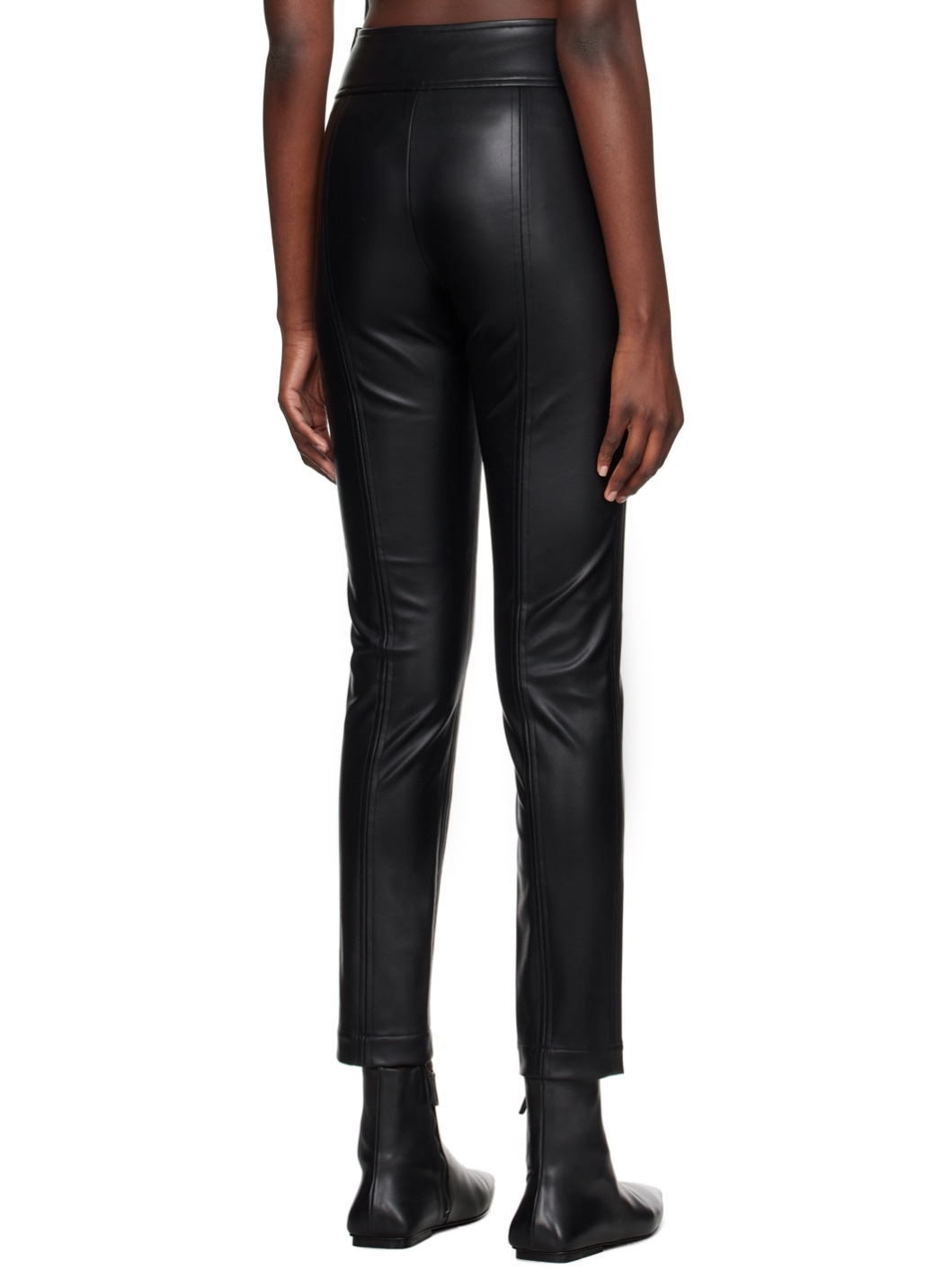 Black Straight Seams Faux-Leather Trousers - 3