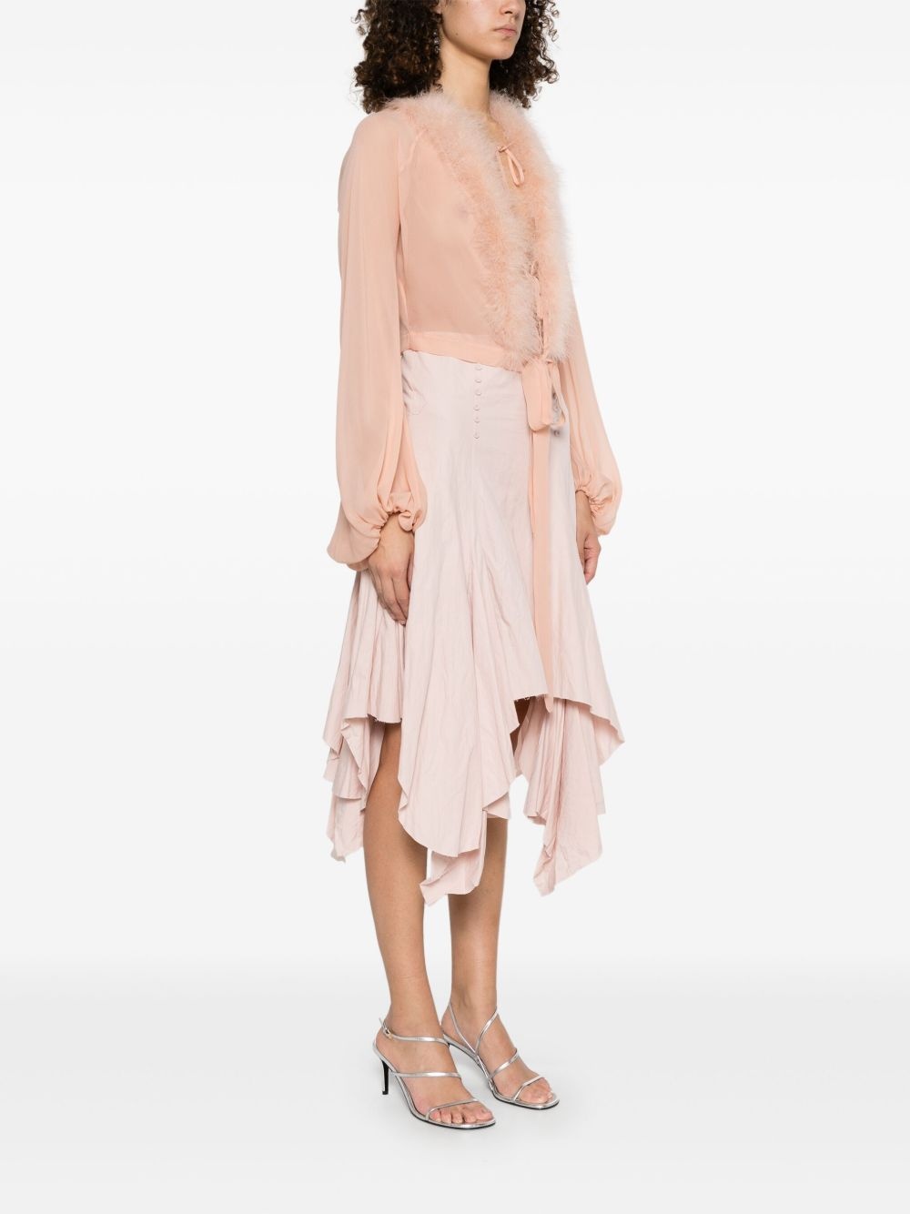 feather-trim georgette blouse - 3