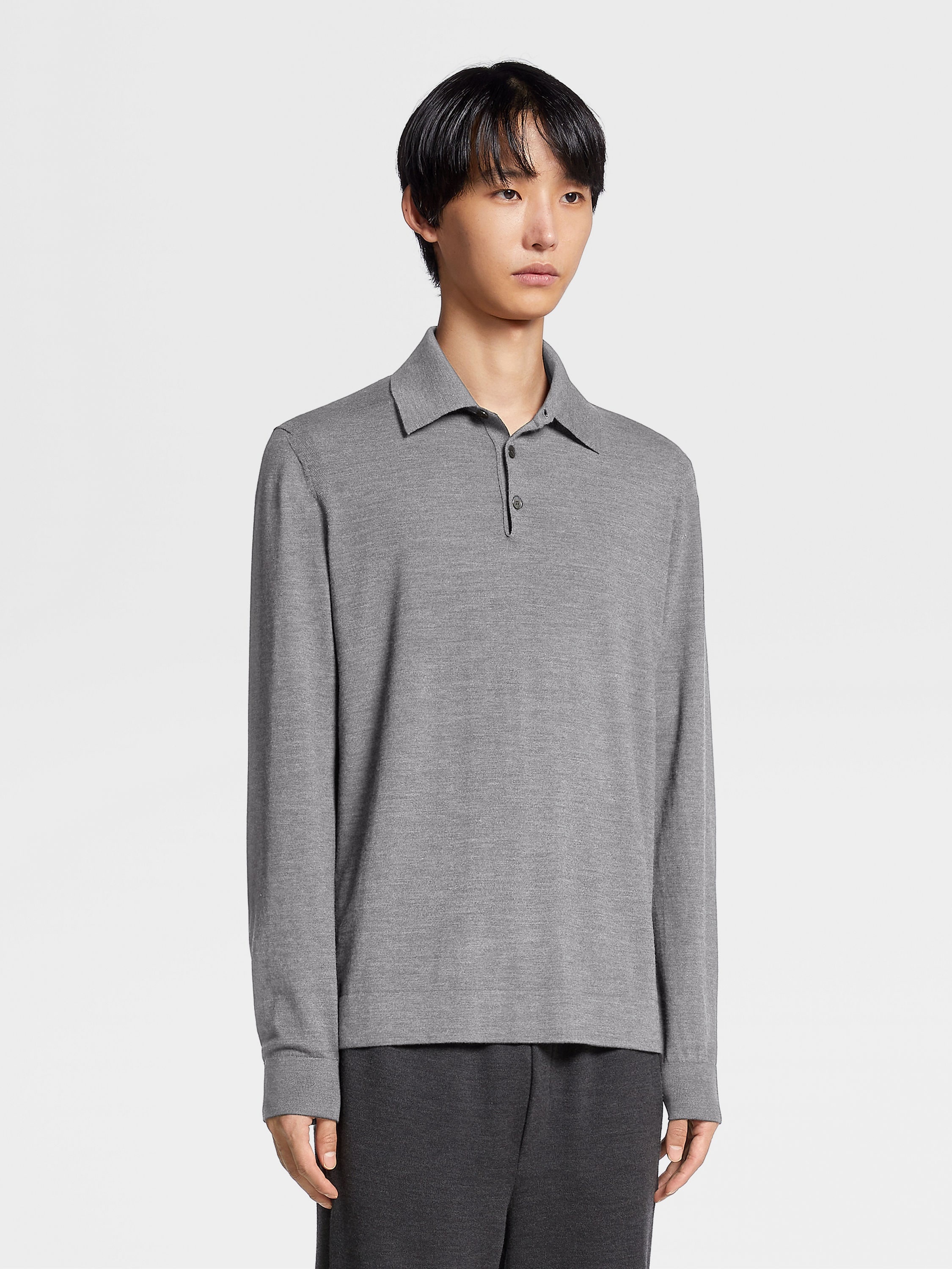 GREY MÉLANGE 12MILMIL12 WOOL POLO SHIRT - 2
