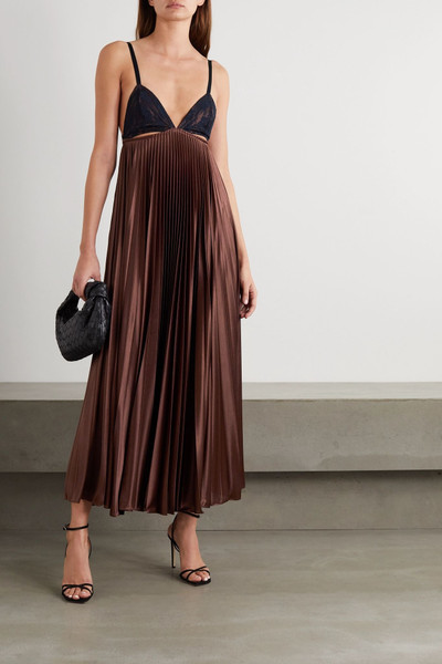 Christopher Kane Cutout lace-paneled pleated satin maxi dress outlook