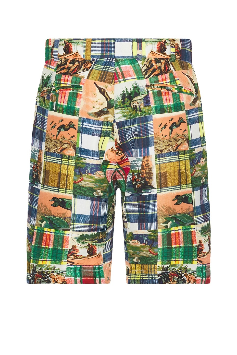 Plain Front Shorts Jacquard Mapping Patchwork Like Print - 2