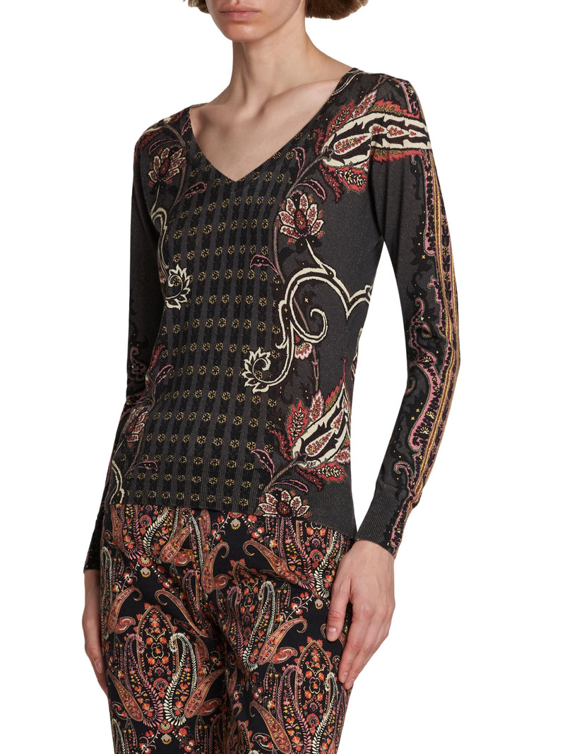 Women's Paisley Silk-Cashmere Sweater - Multicolor Black Base 4