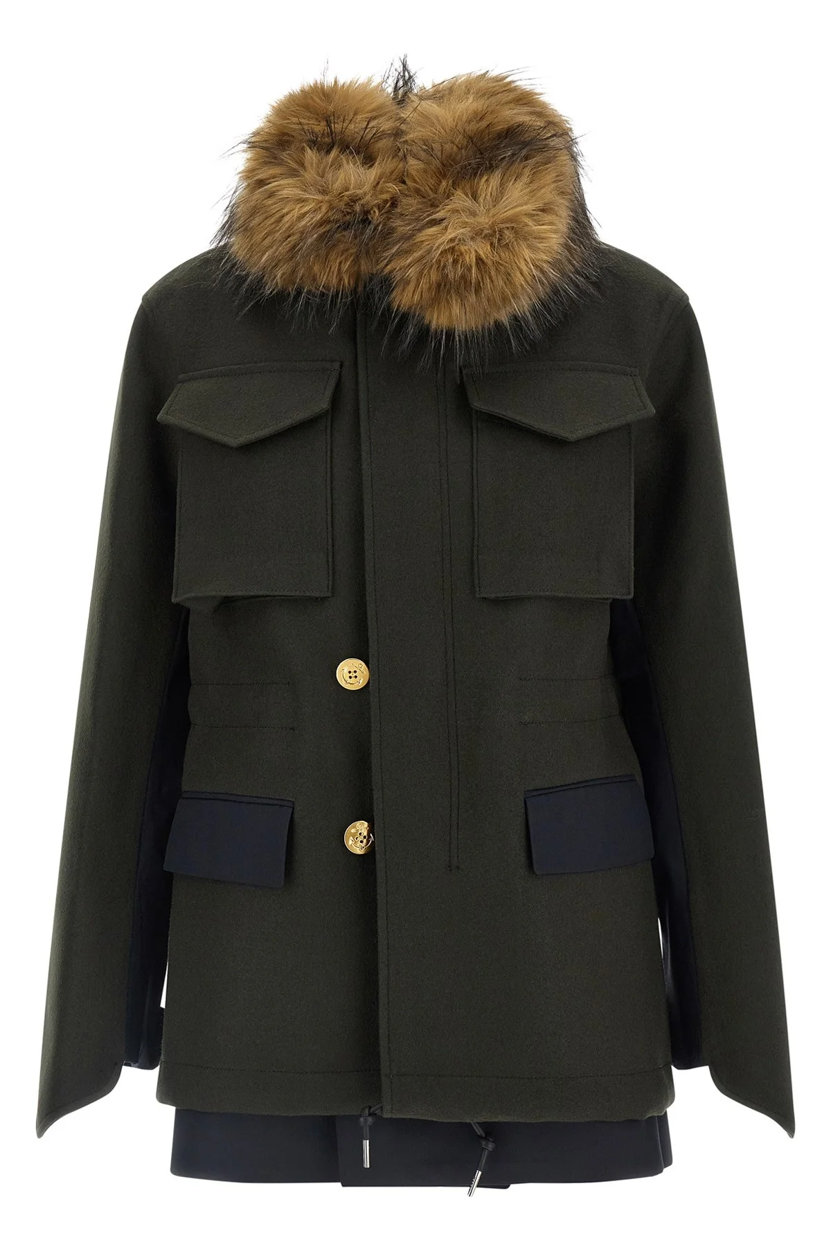 Wool Coat With Fur Insert - 1