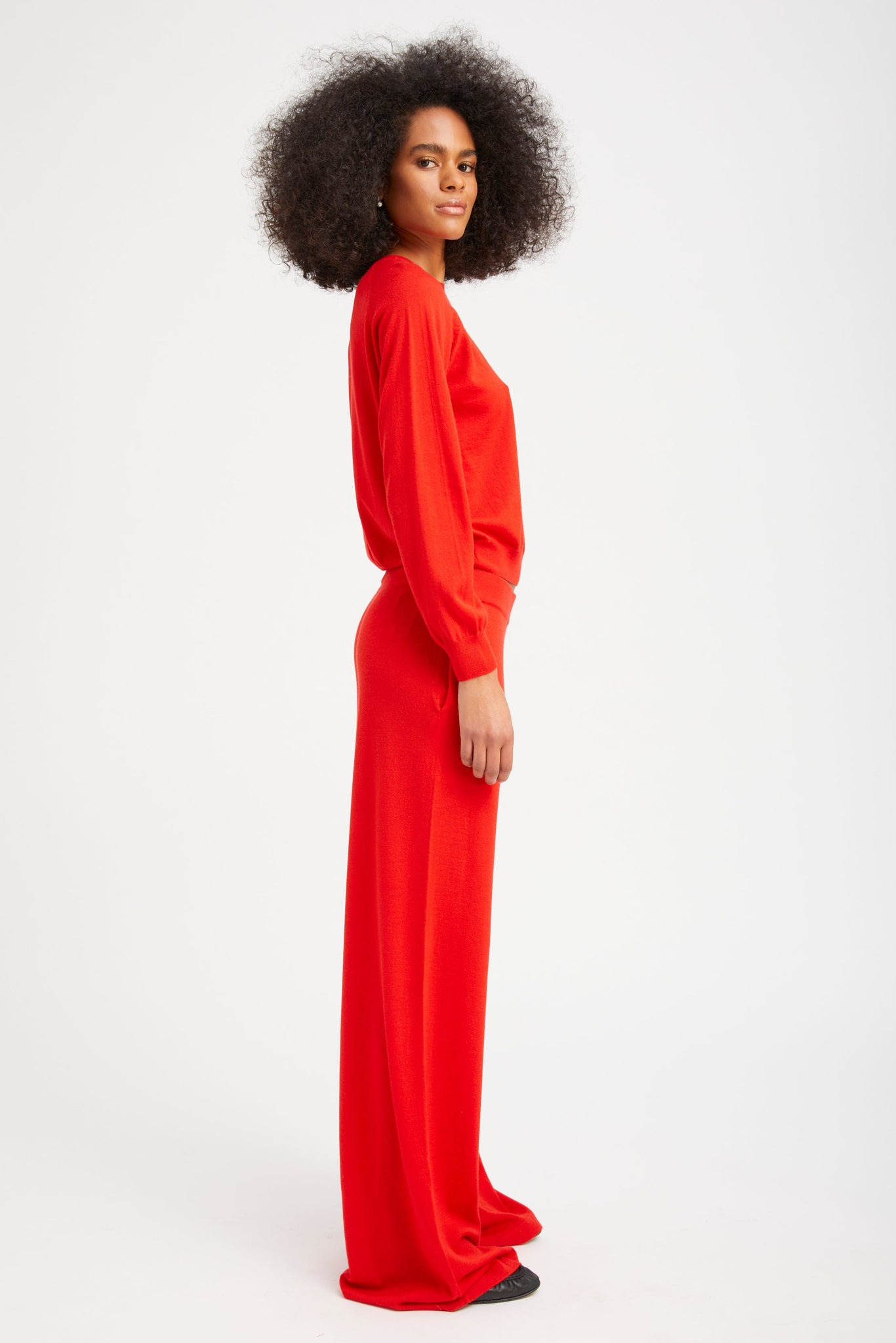 RED CASHMERE WIDE LEG PANTS - 3