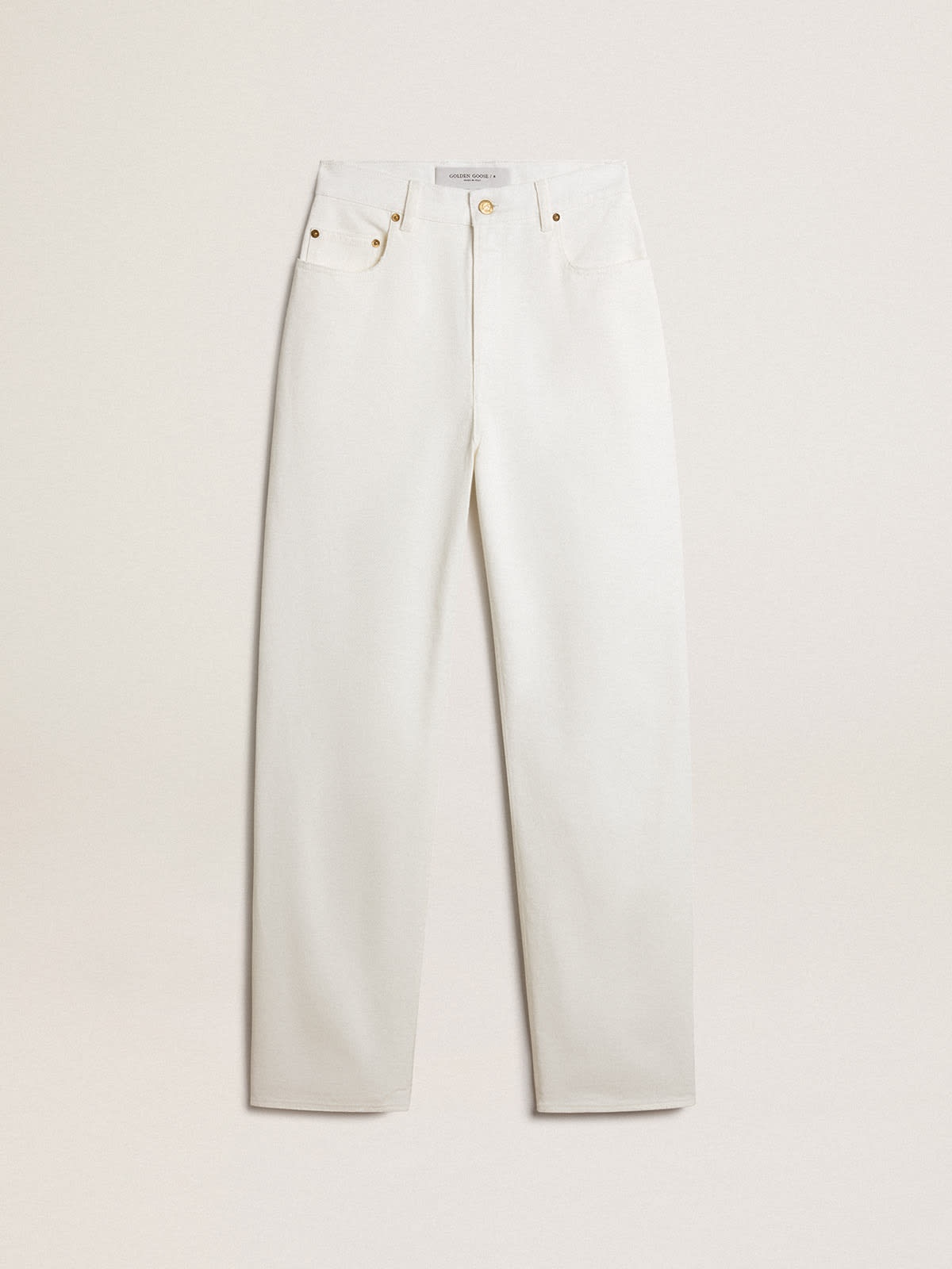 Women's optical white-colored cotton denim pants - 1