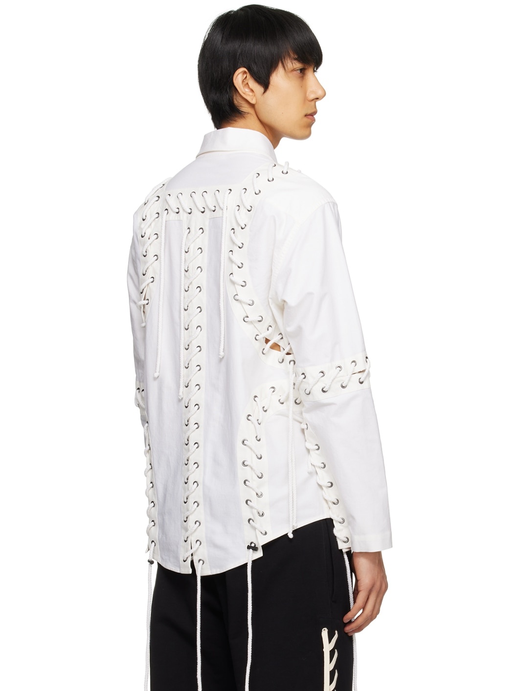 White Deconstructed Laced Shirt - 3
