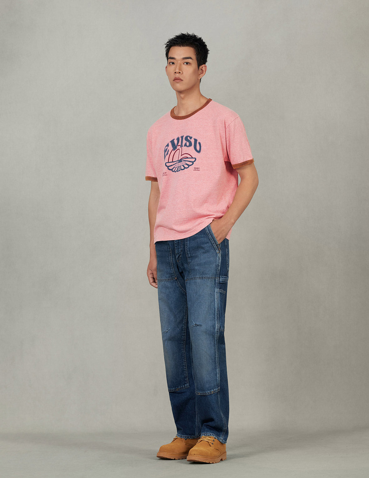 Washed Seagull and Logo Print Regular Fit Ringer T-shirt - 7