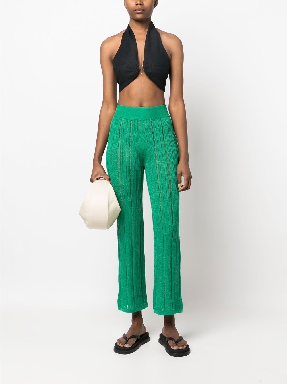 high-waisted ribbed-knit pants - 2