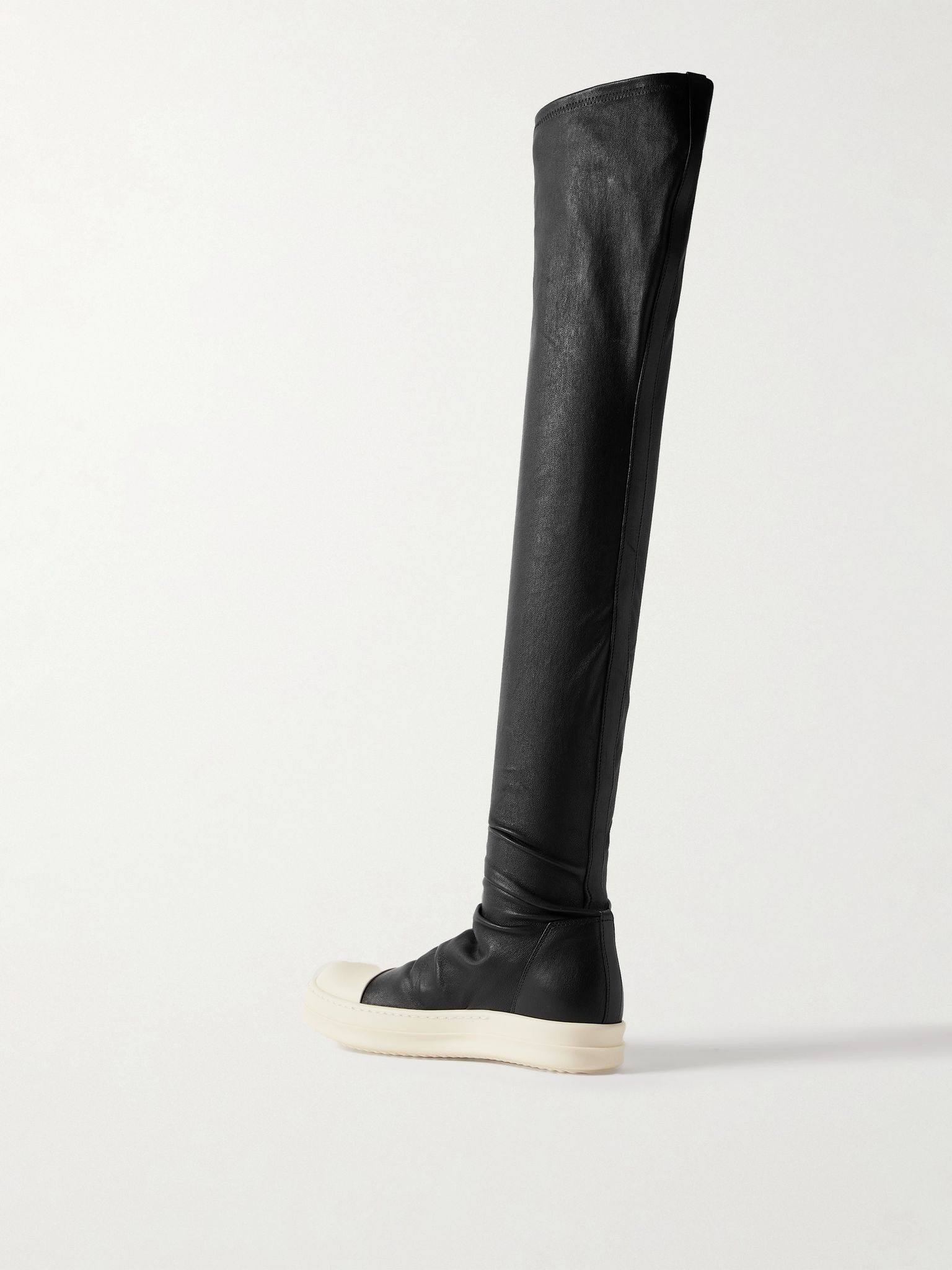 Rubber-trimmed leather over-the-knee boots Black - 3