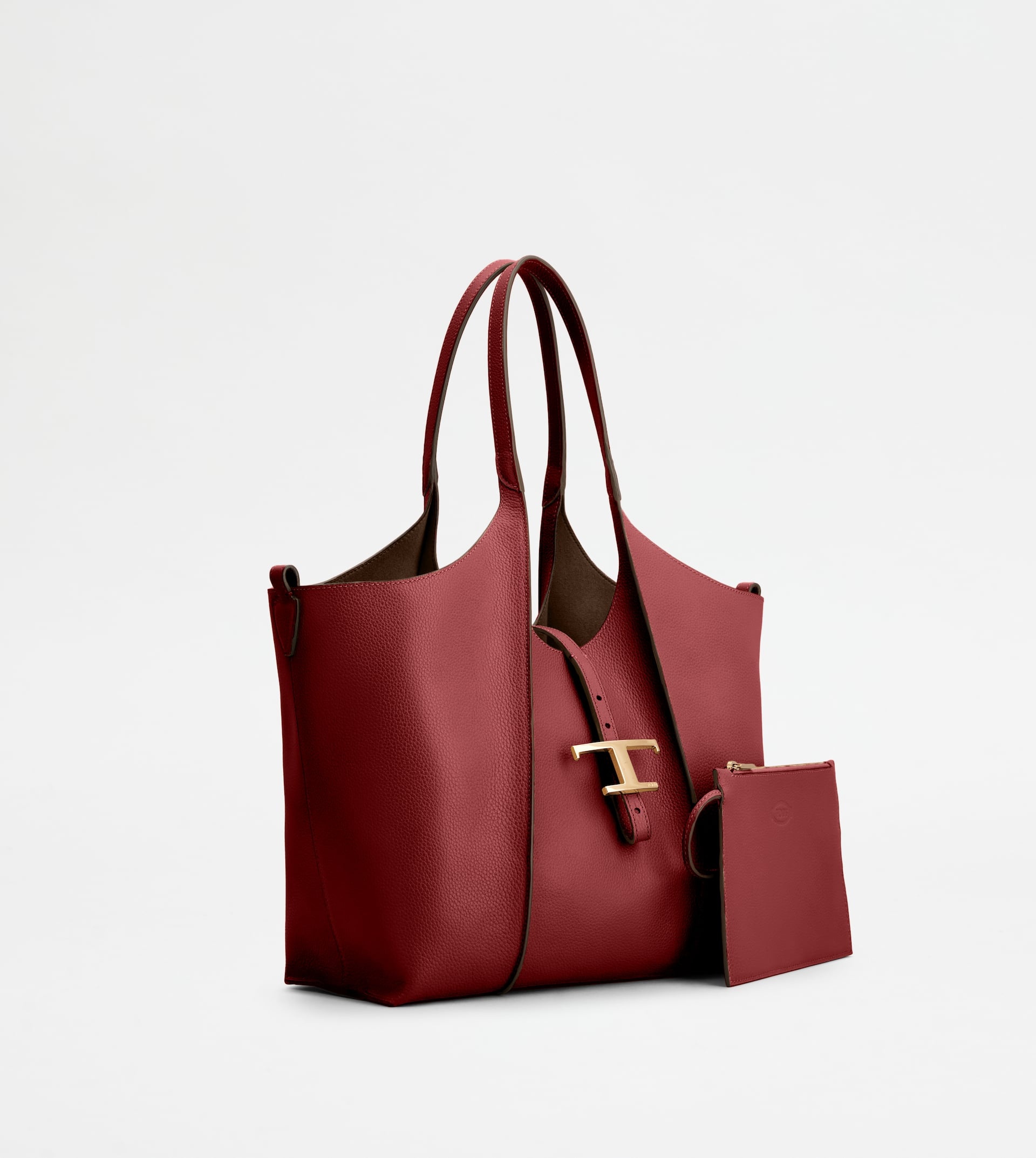 T TIMELESS SHOPPING BAG IN LEATHER SMALL - RED - 2