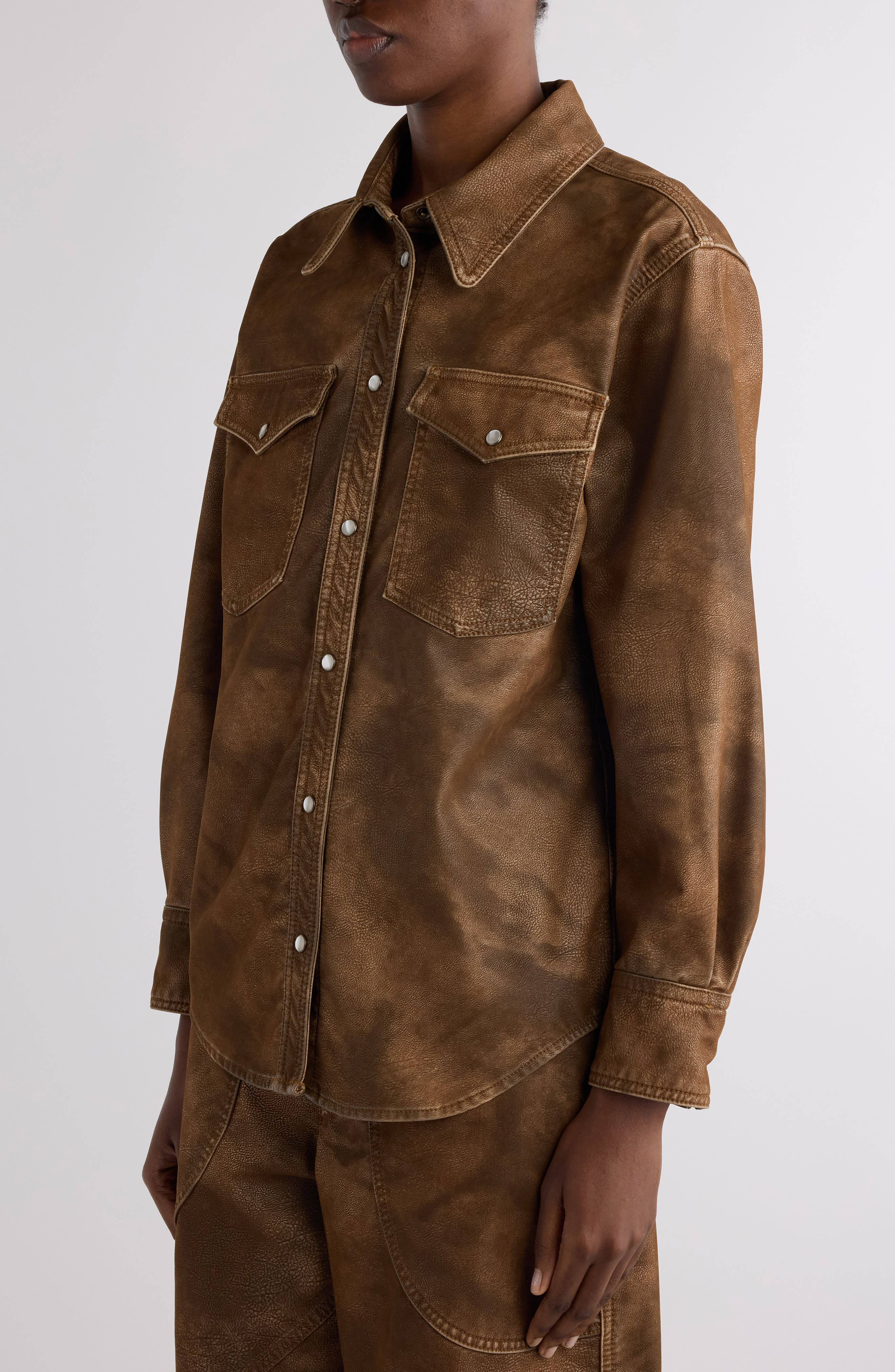 Isabel Marant Étoile Karima Faux Leather Snap-Up Shirt in Tabacco at Nordstrom - 5