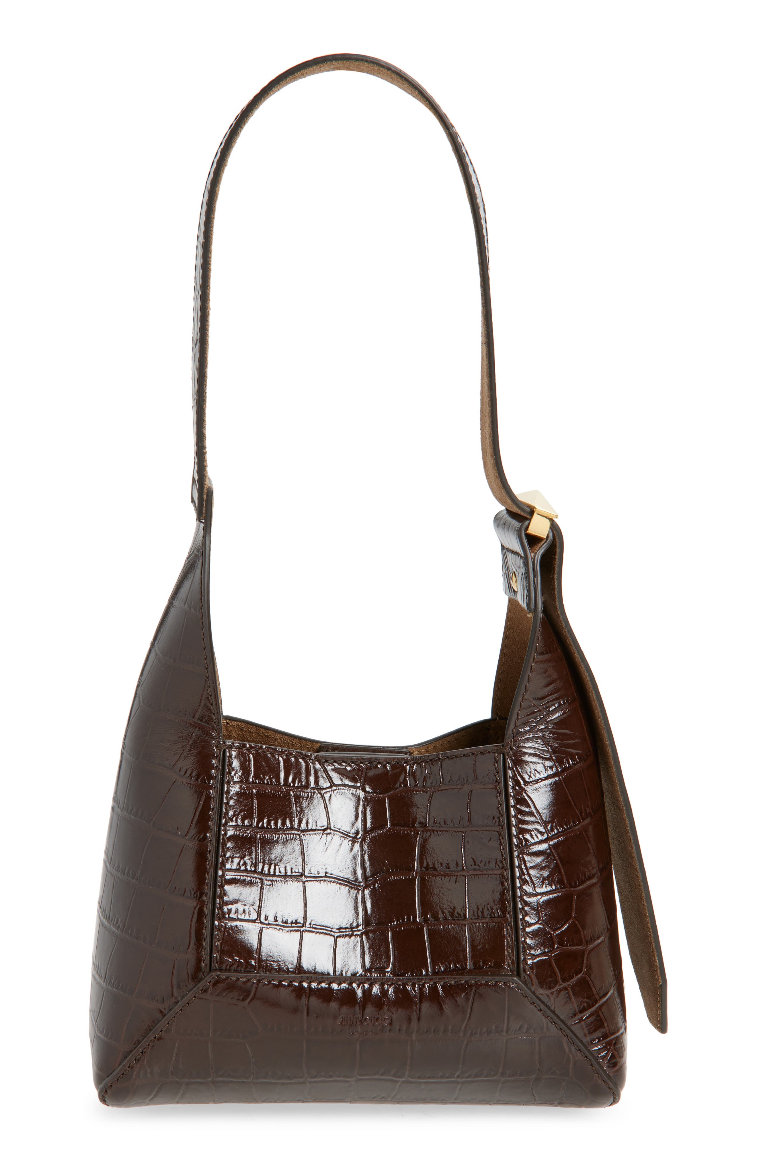 Jimmy Choo Small Diamond Croc Embossed Leather Hobo Bag in Chocolate/Gold at Nordstrom - 3