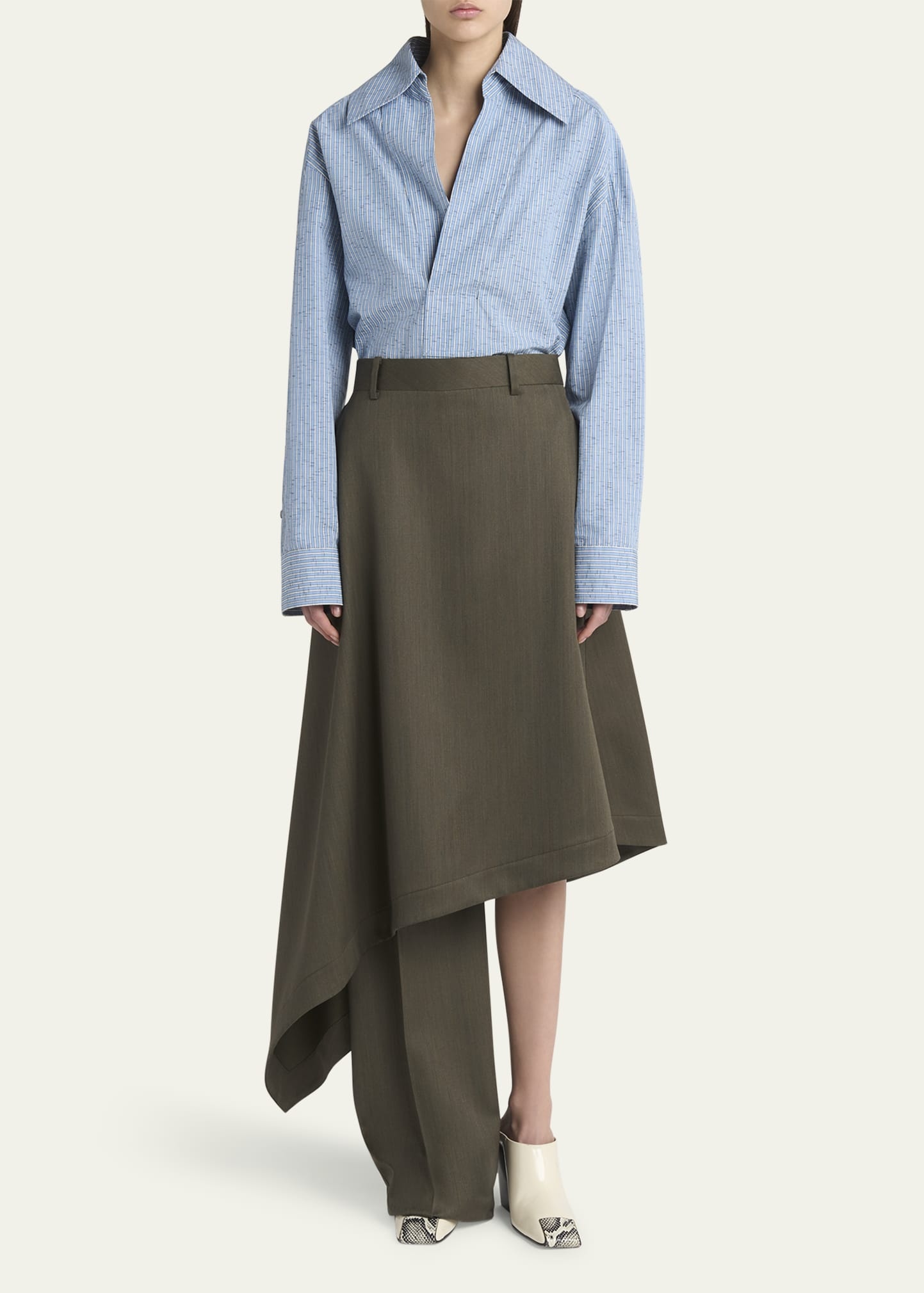 Asymmetric Wool Skirt Trousers - 2