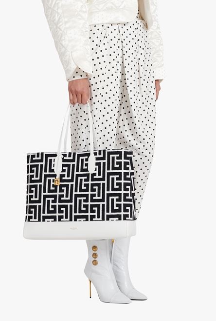 Large-sized bicolor white and black jacquard Folded Shopping bag - 9