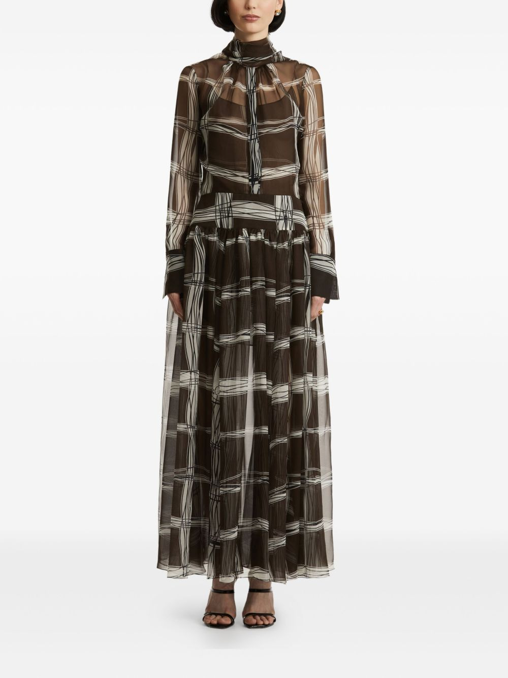 pleated wavy-plaid silk maxi dress - 2