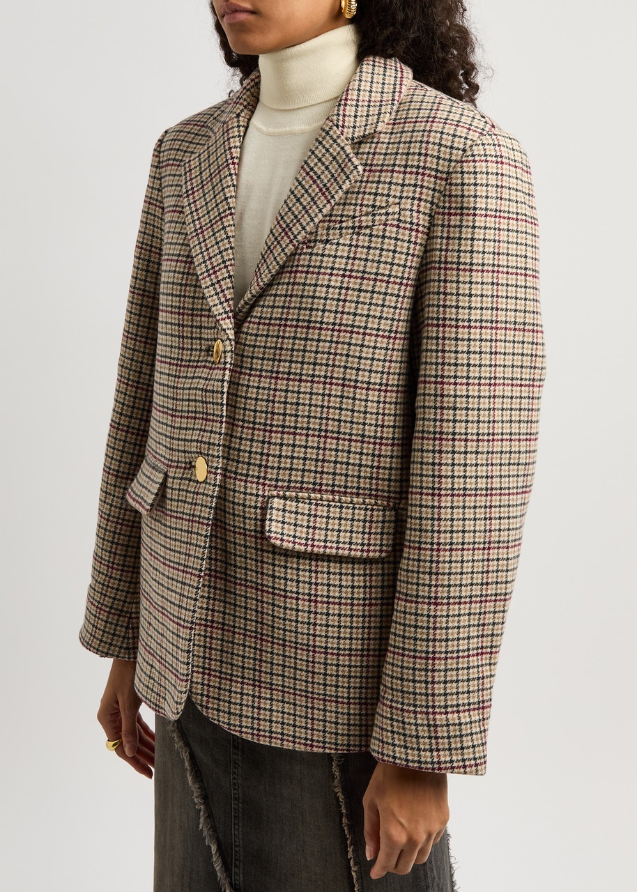 GANNI Ganni Checked Wool-blend Blazer | harveynichols