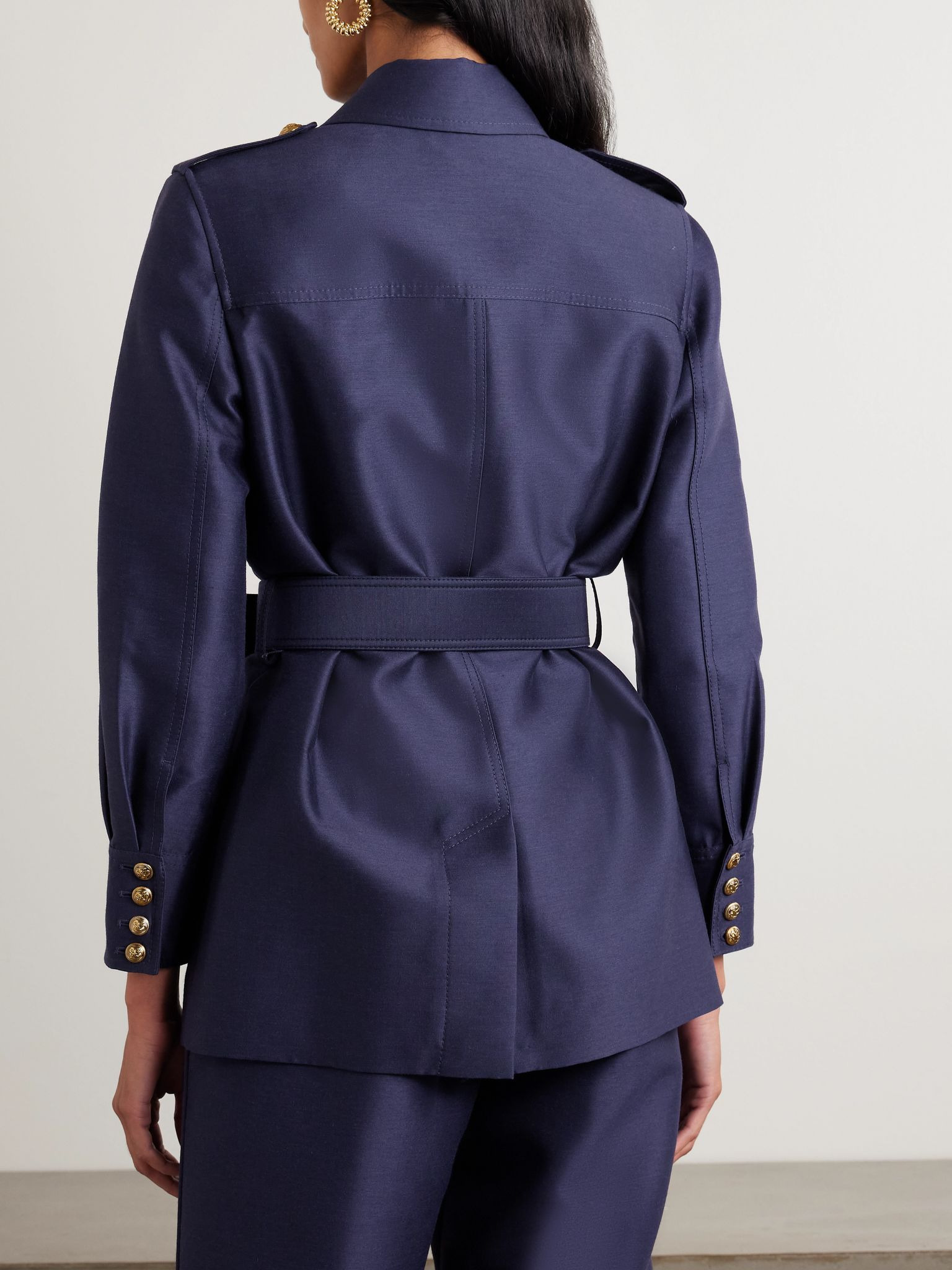 Belted wool and silk-blend jacket Indigo - 3
