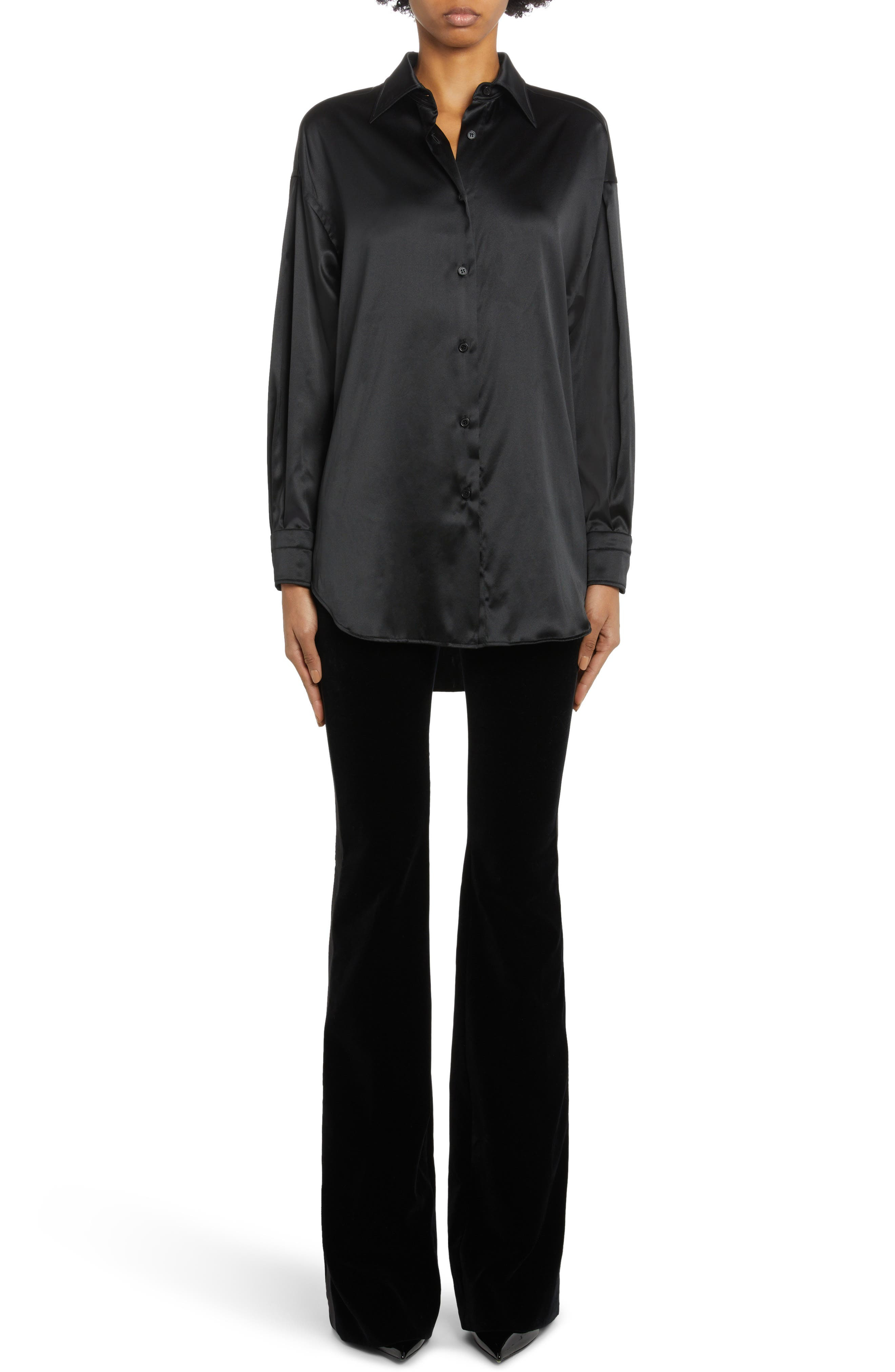 Relaxed Fit Stretch Silk Satin Blouse - 6