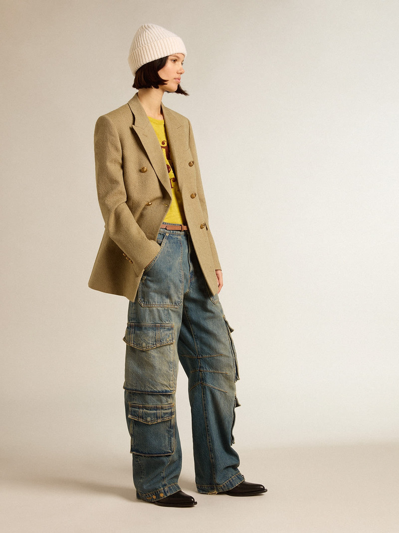 Golden Goose Women's pale beech-colored wool double-breasted blazer outlook