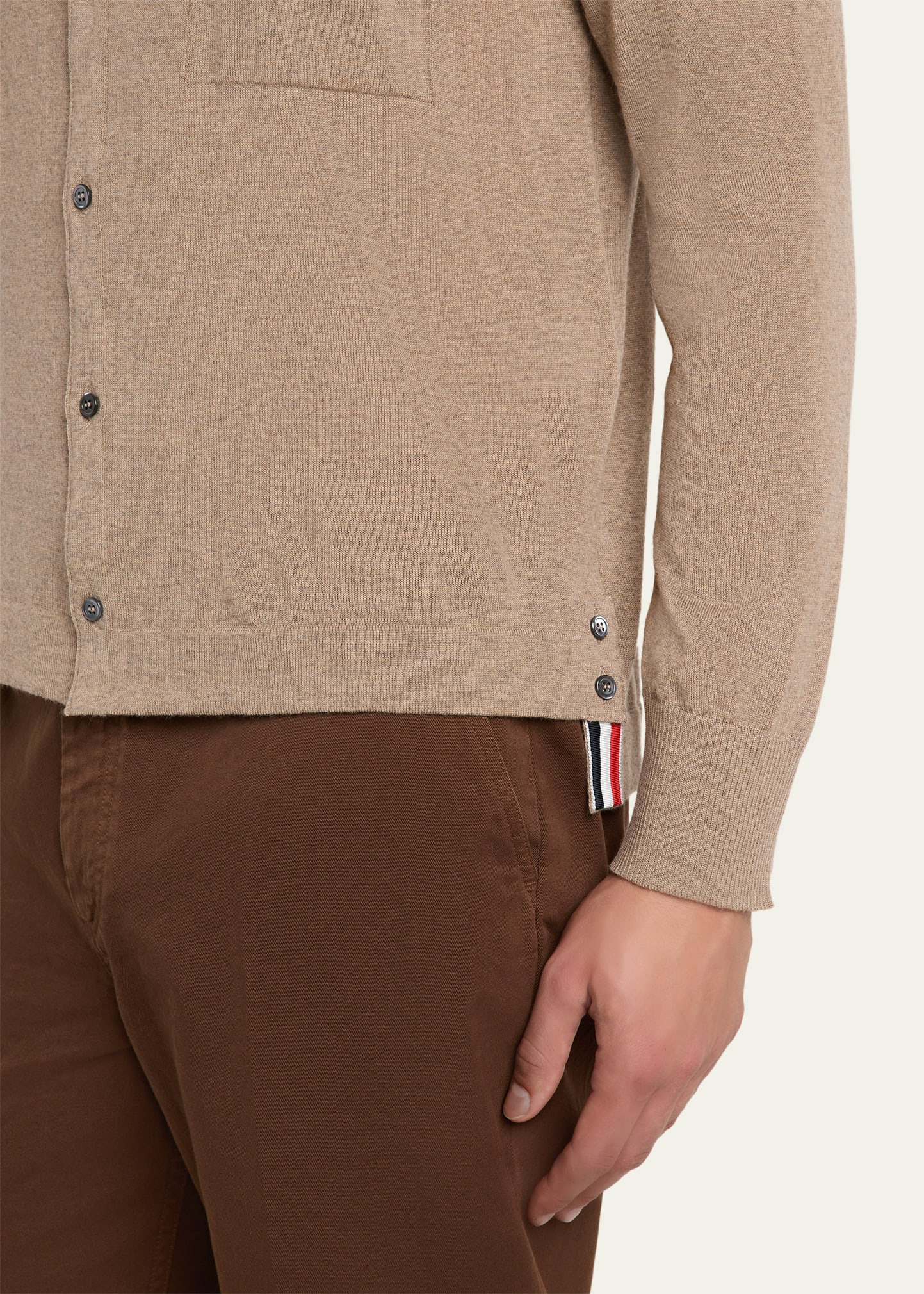 Men's Wool Knit Grosgrain-Trim Pocket Cardigan - 5