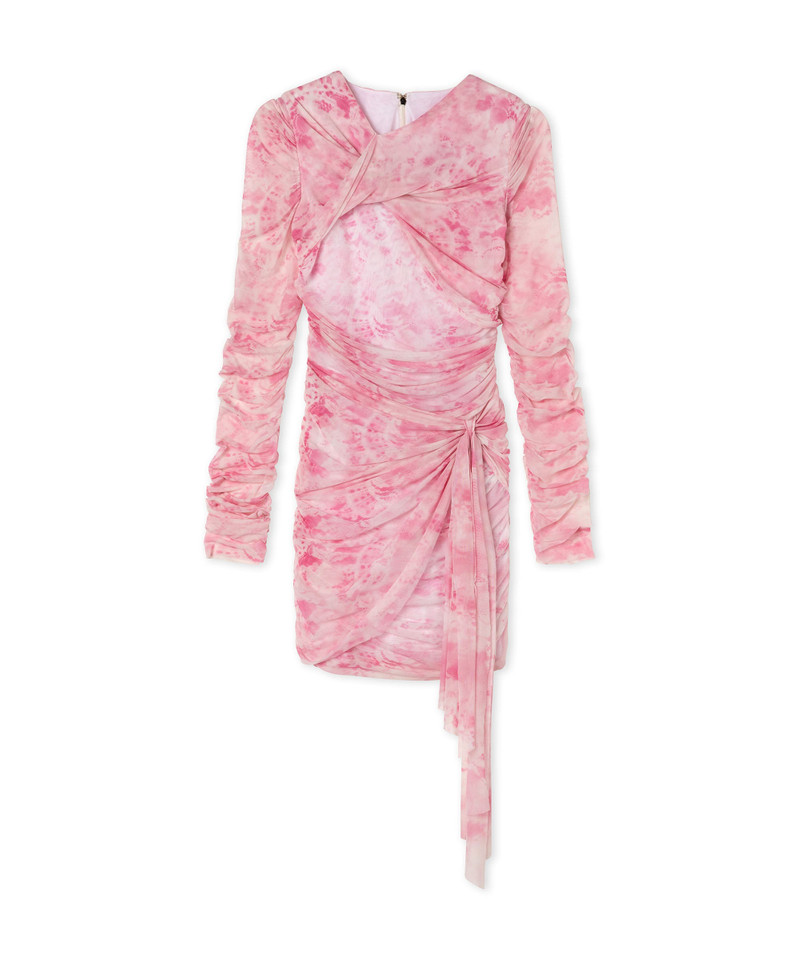 MSGM Stretch tulle draped mini dress with "trompe l'oeil lace" print outlook