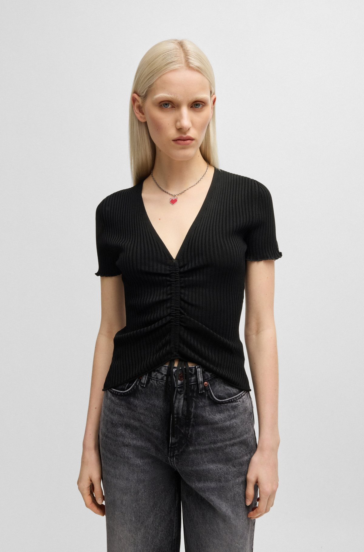 V-NECK TOP WITH GATHERED FRONT - 2