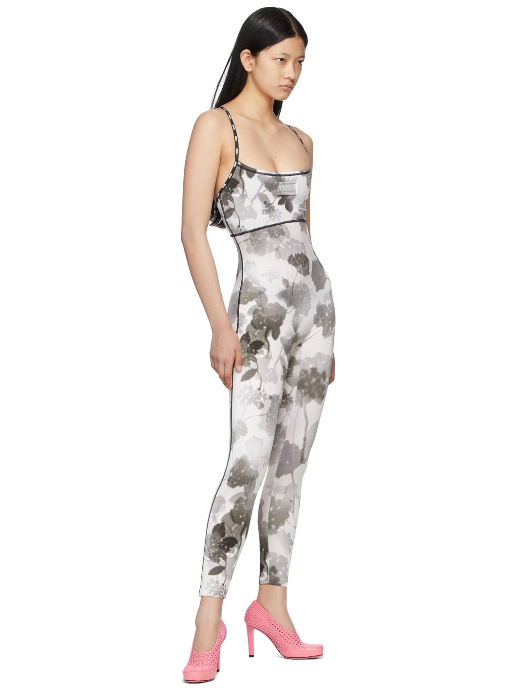 White & Grey Floral Active Jumpsuit - 4