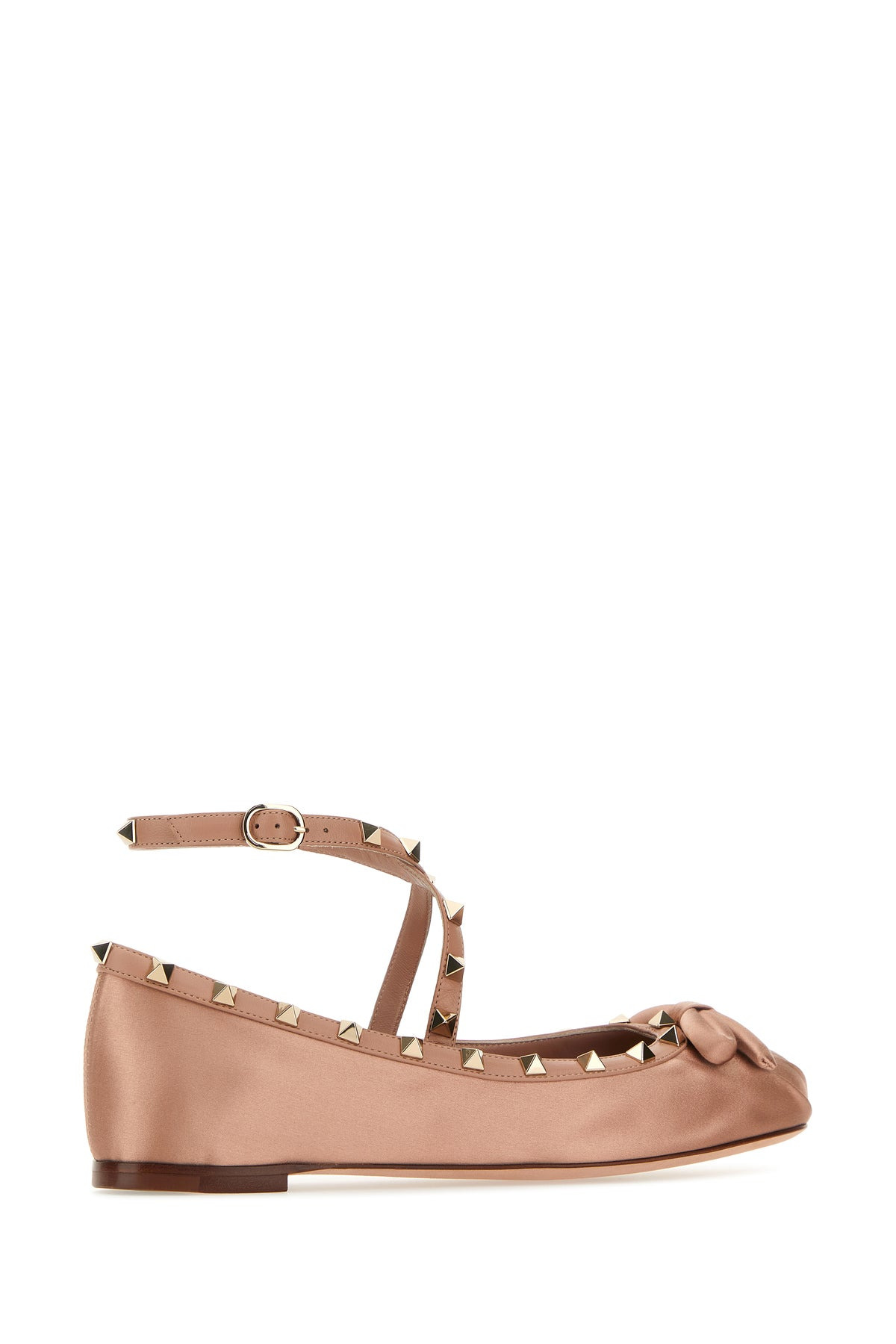 Powder pink satin Rockstud ballerinas - 3